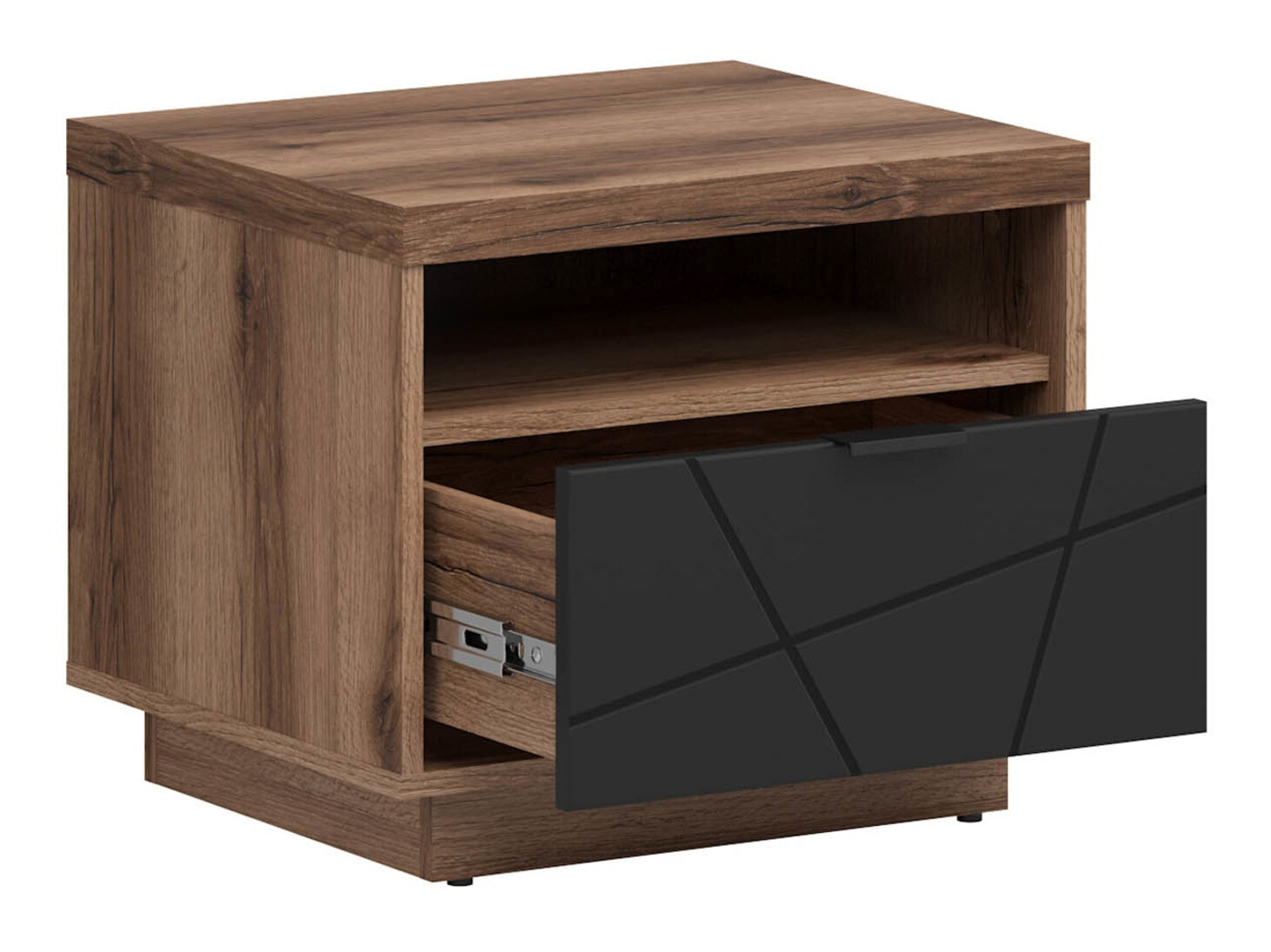 Noćni ormarić Fivale 115 (Tamni Delano hrast + Mat crna)