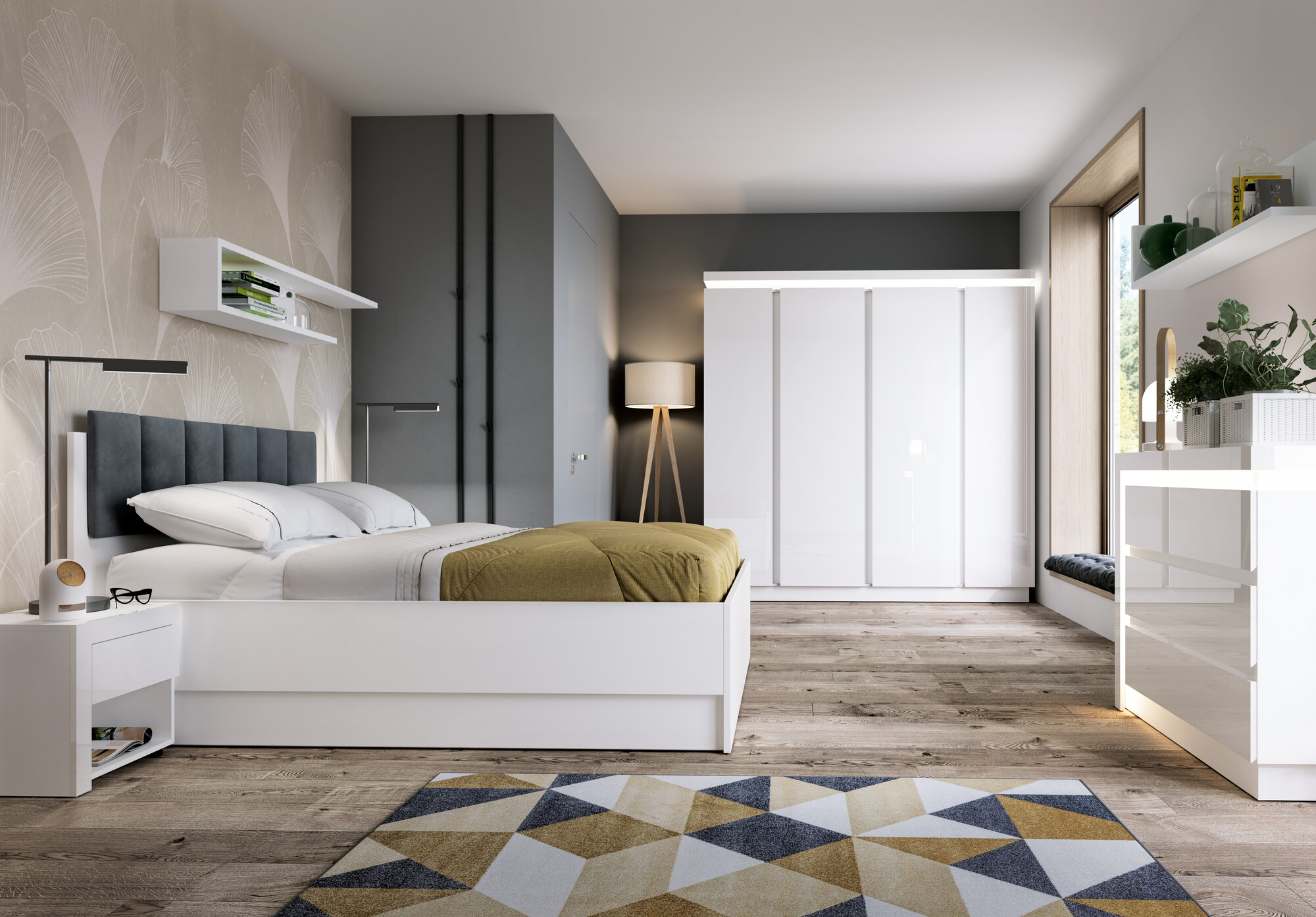 Krevet Feldeli 117 (Belo + Sjajno belo)