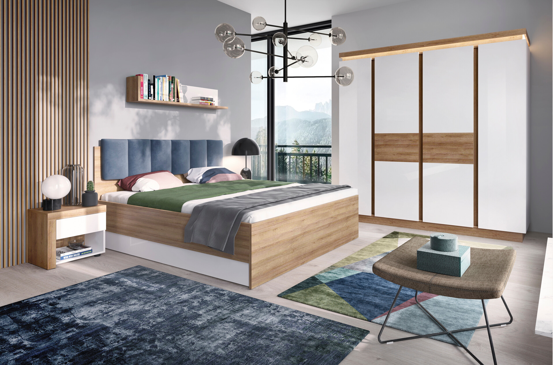 Krevet Feldeli 117 (Riviera hrast + Belo)