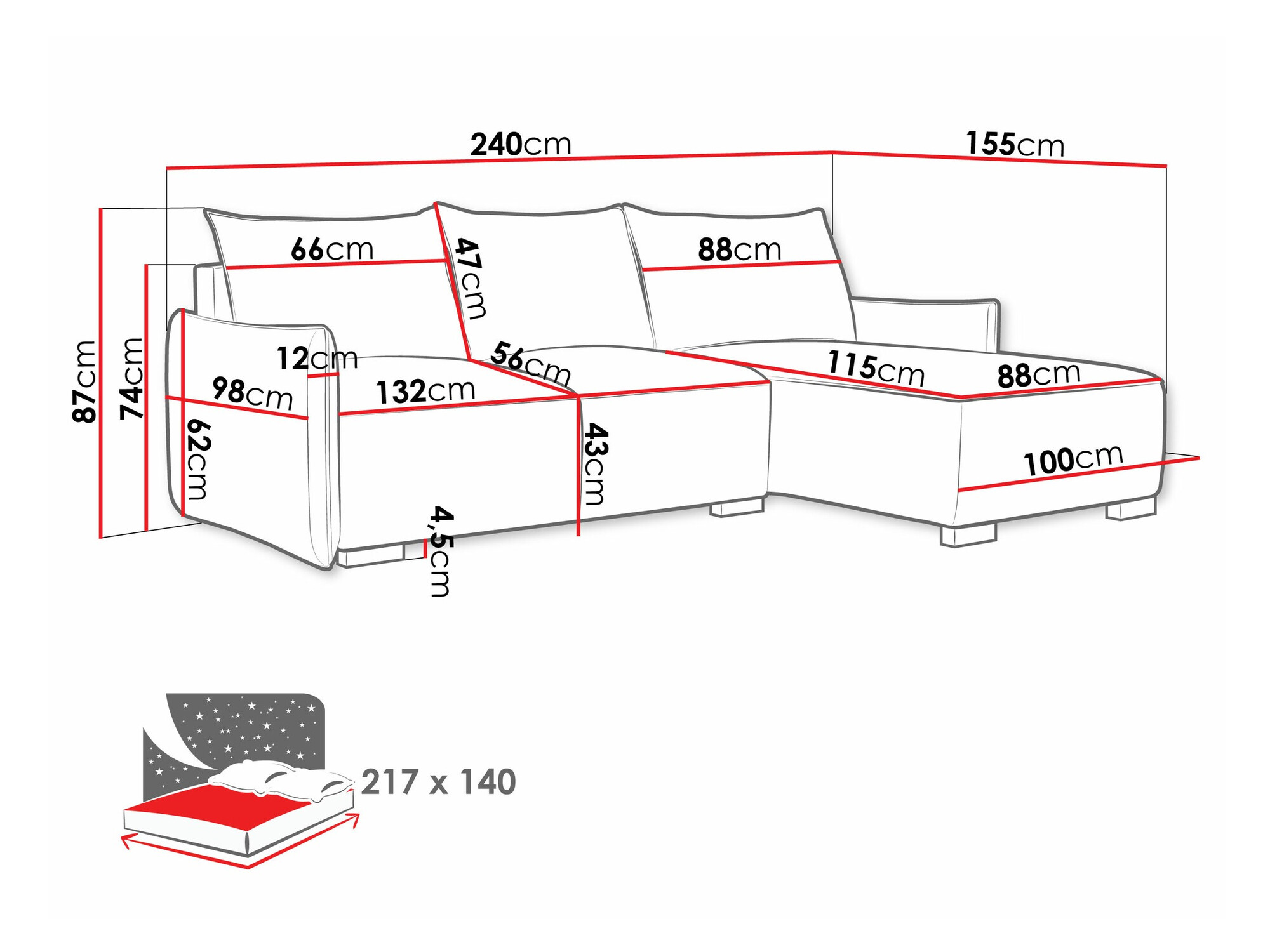 Ugaona sofa Columbus 226 (Soul 10)