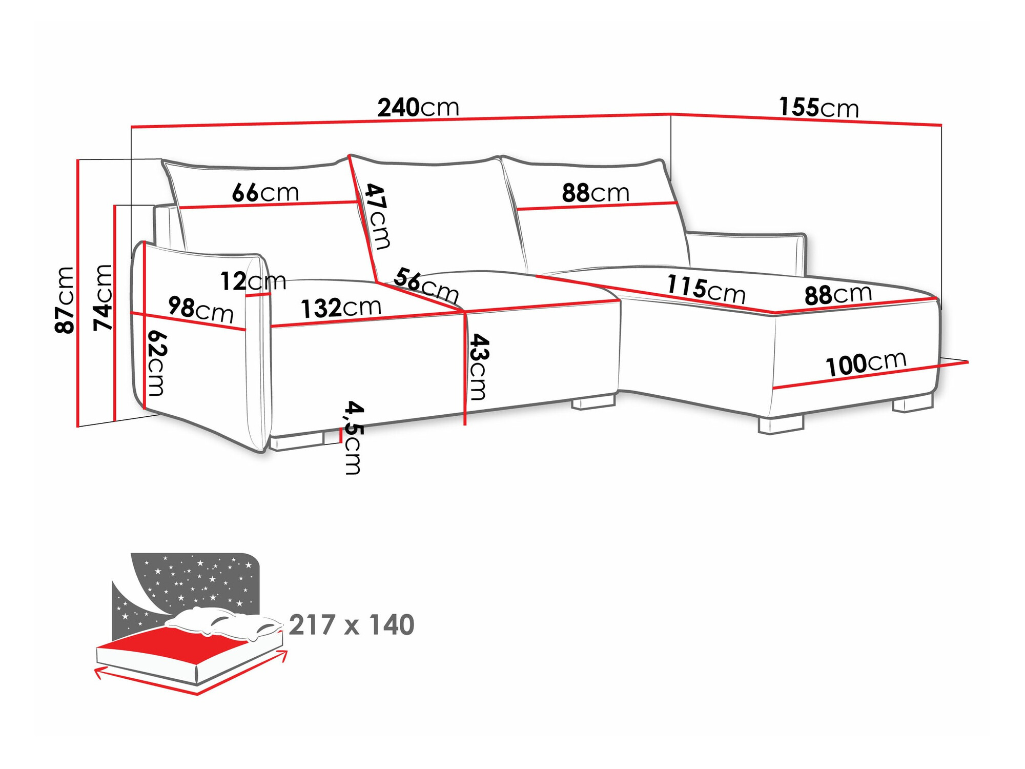 Ugaona sofa Columbus 226 (Soul 18)