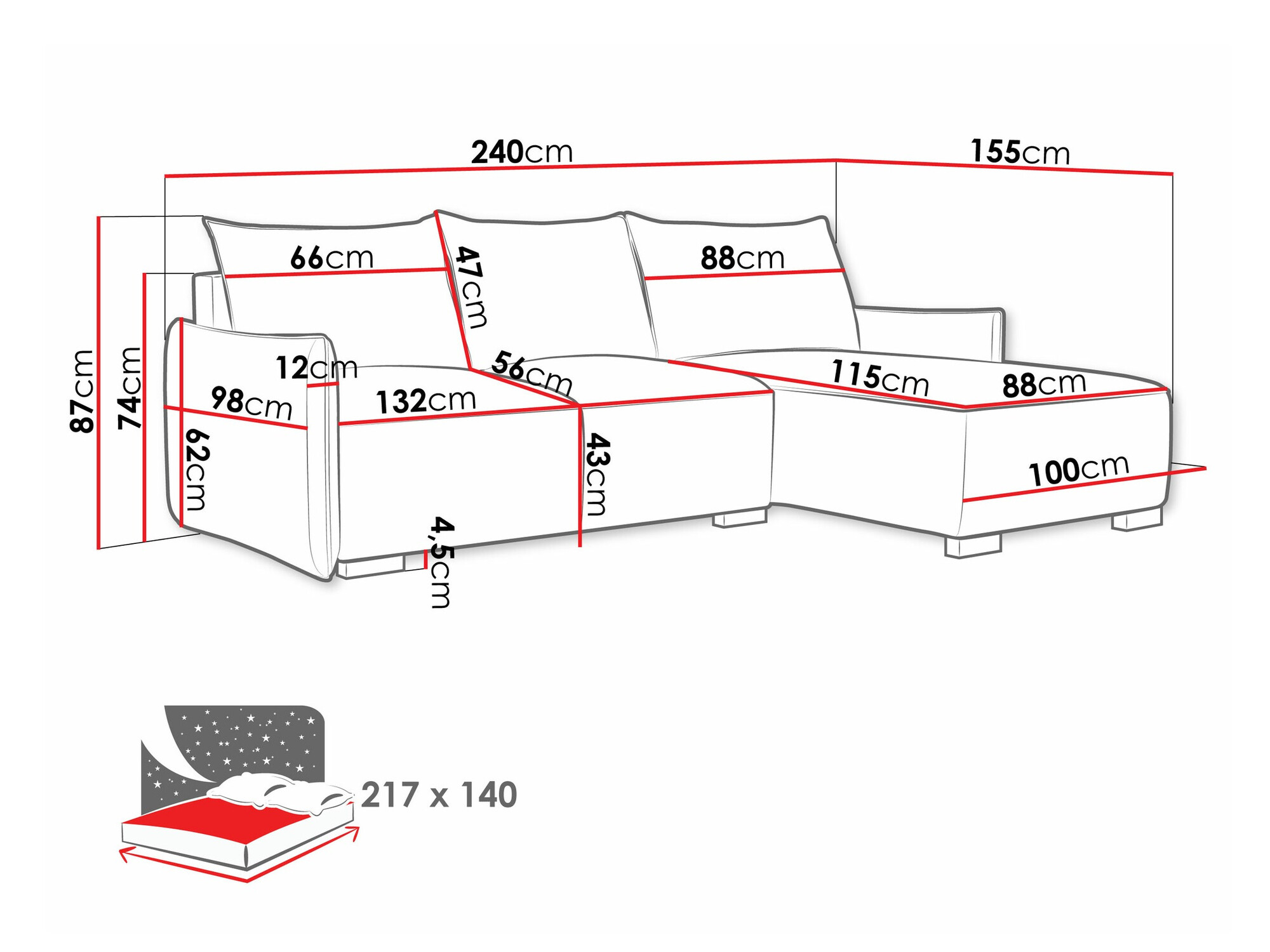 Ugaona sofa Columbus 226 (Soul 20)