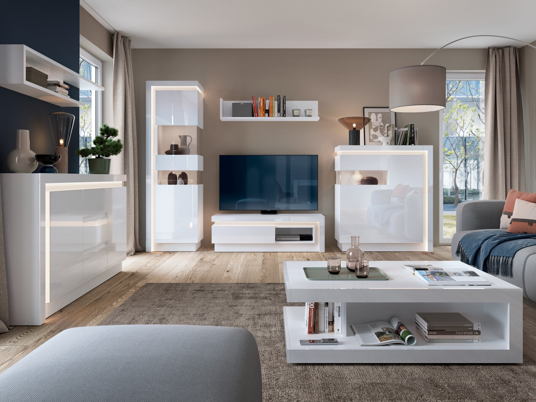 TV komoda Feldeli 102 (Belo + Sjajno belo)