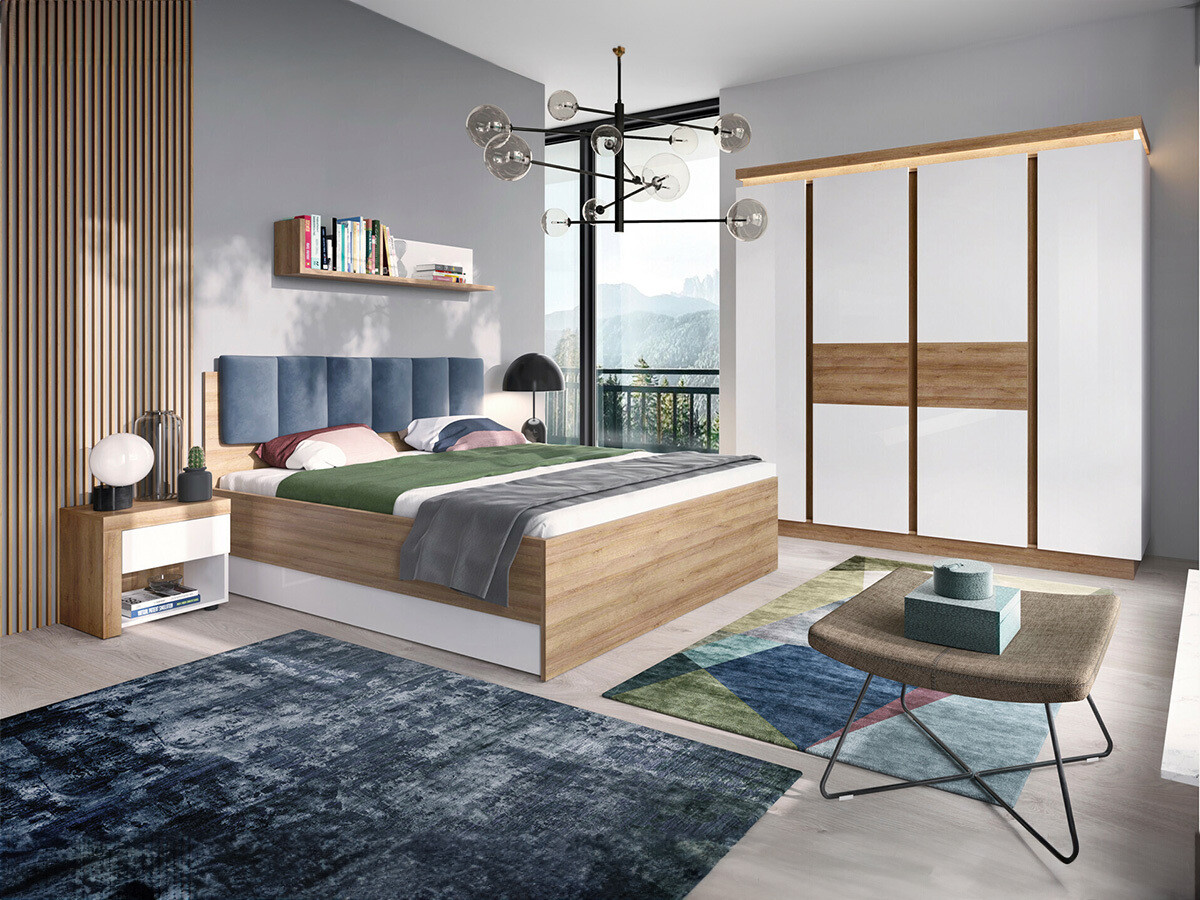 Ormar Feldeli 116 (Riviera hrast + Sjajno belo)