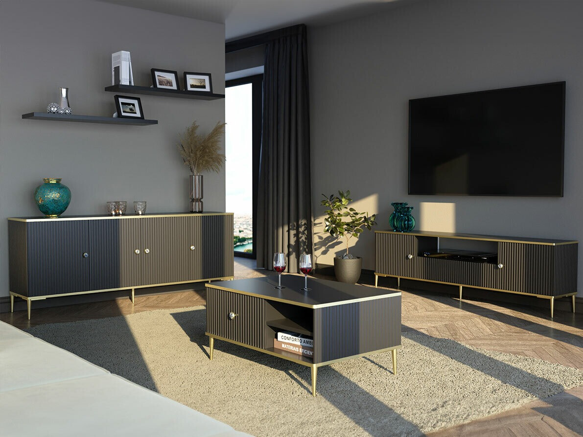 Set za dnevnu sobu Romciro 103 (Crno + Zlatan)