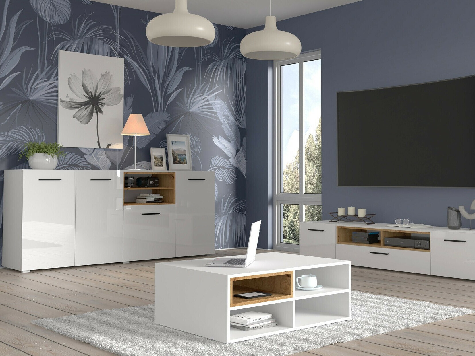 Stočić za kafu Livorla 100 (Mat belo + Zanatski hrast)