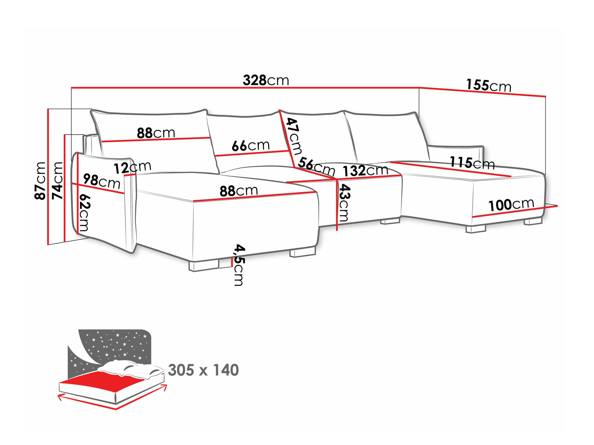 Ugaona sofa Columbus 218 (Soul 10)