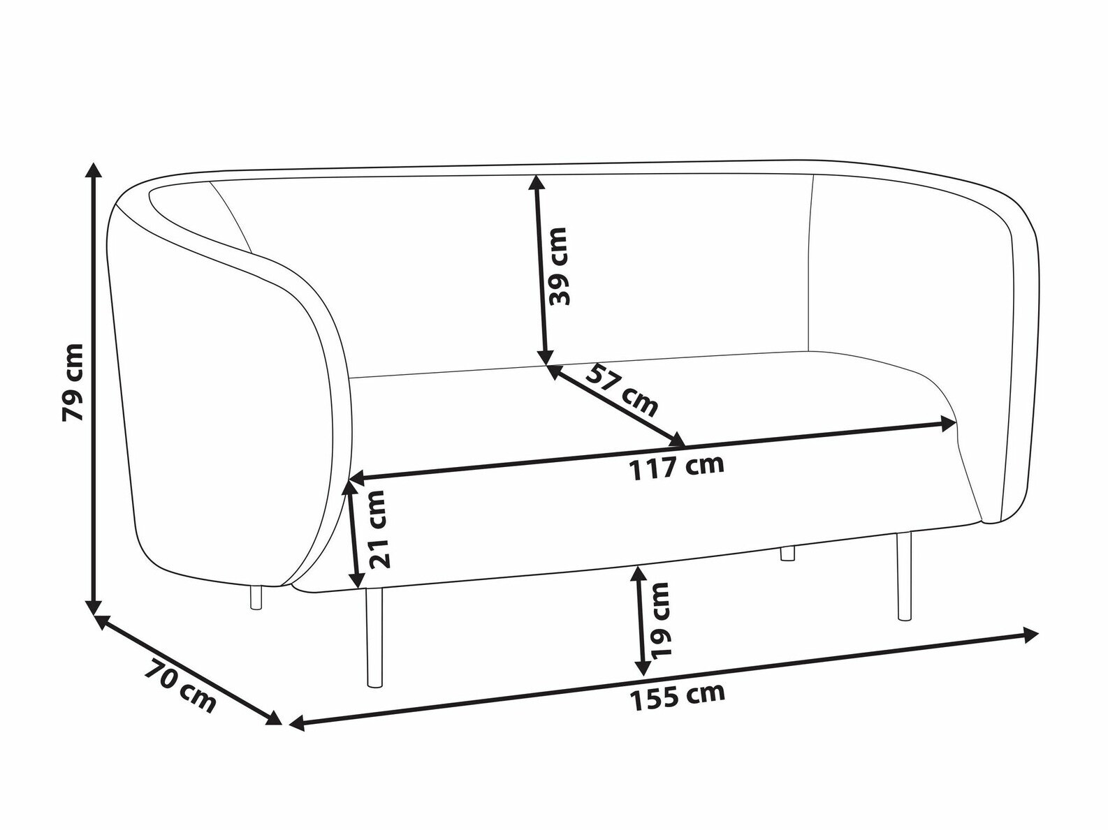 Sofa Berwyn 123 (Belo + Crno)
