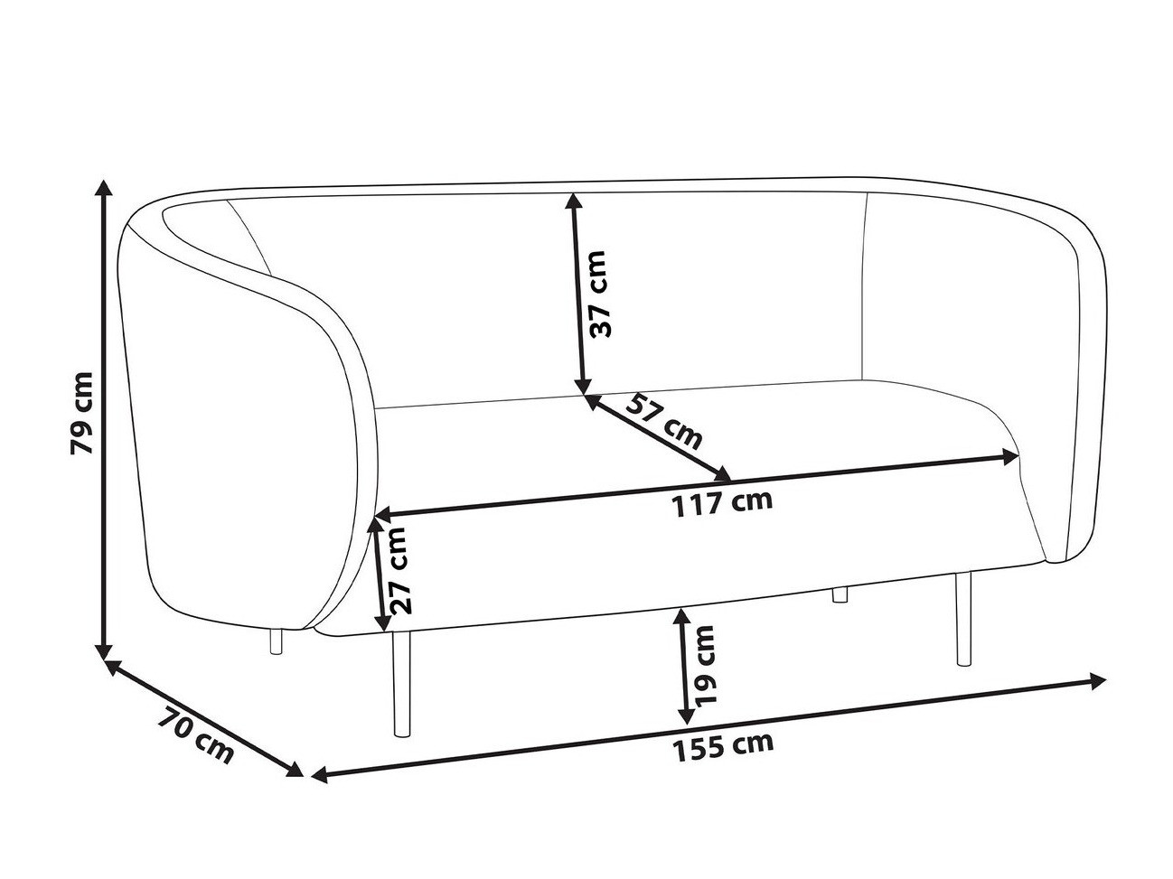 Sofa Berwyn 123 (Crno + Zlatna)