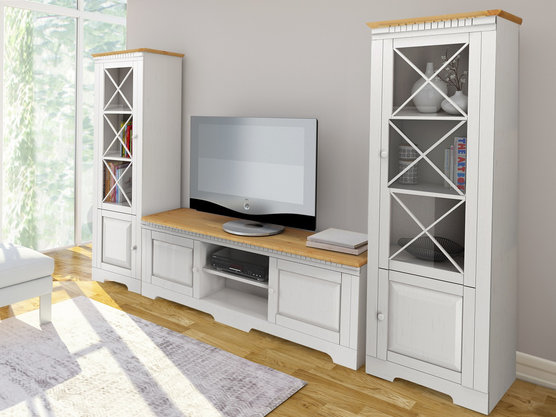 Set za dnevnu sobu Cavfelo 112 (Belo + Medeni hrast)
