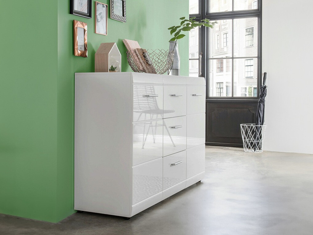 Komoda Livromu 108 (Sjajno belo + Belo)