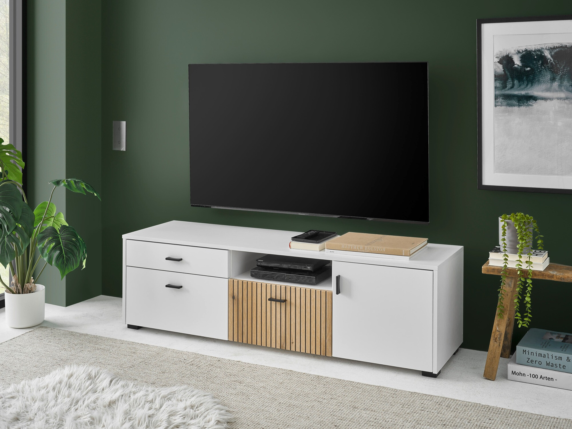 TV komoda Belmelu 105 (Belo + Hrast)