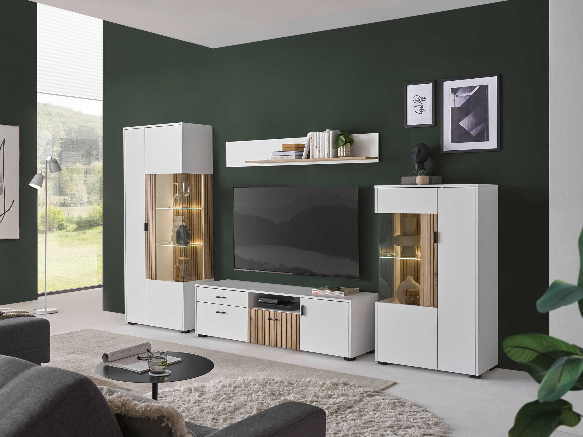 TV komoda Belmelu 105 (Belo + Hrast)