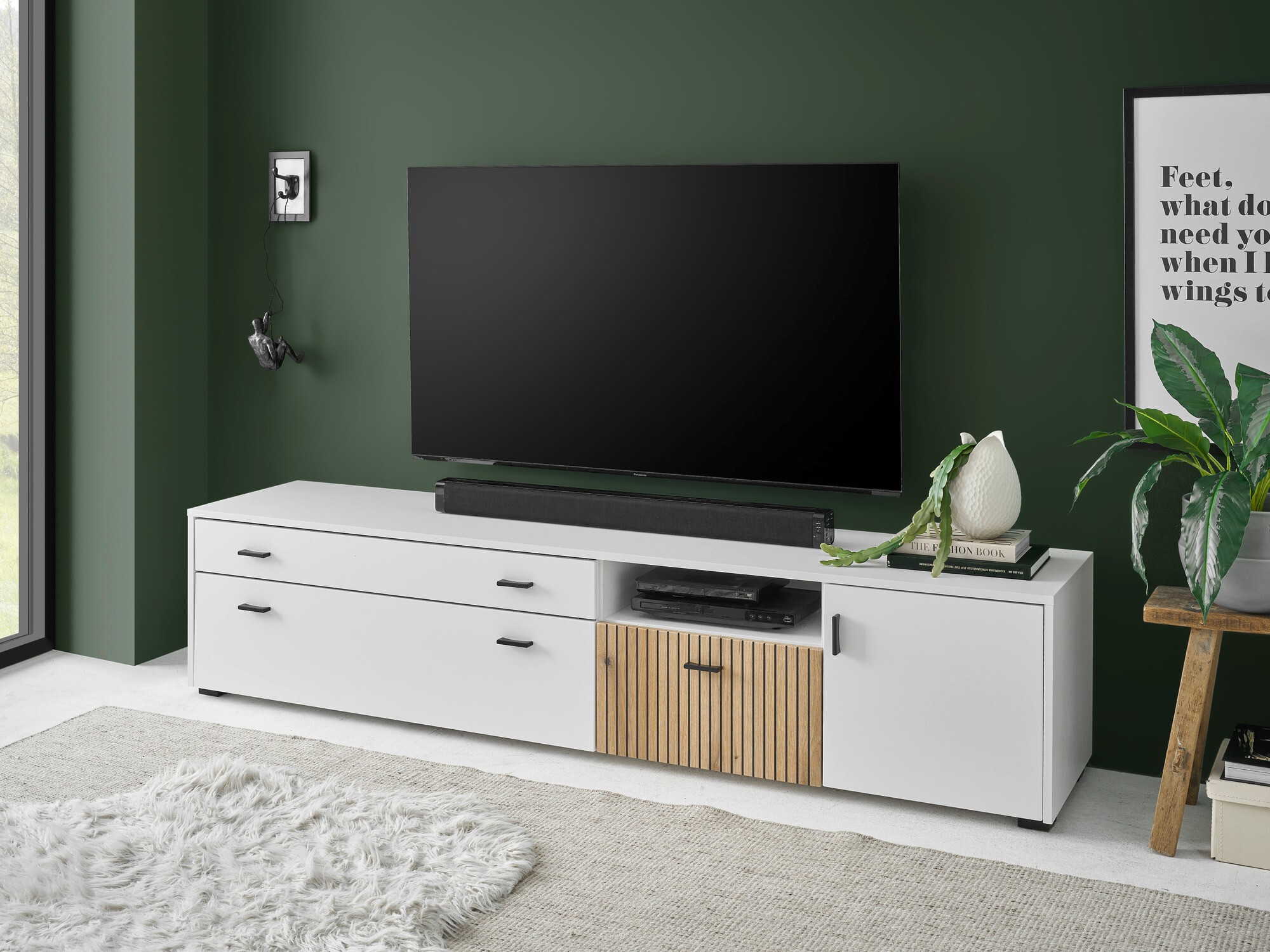 TV komoda Belmelu 106 (Belo + Hrast)