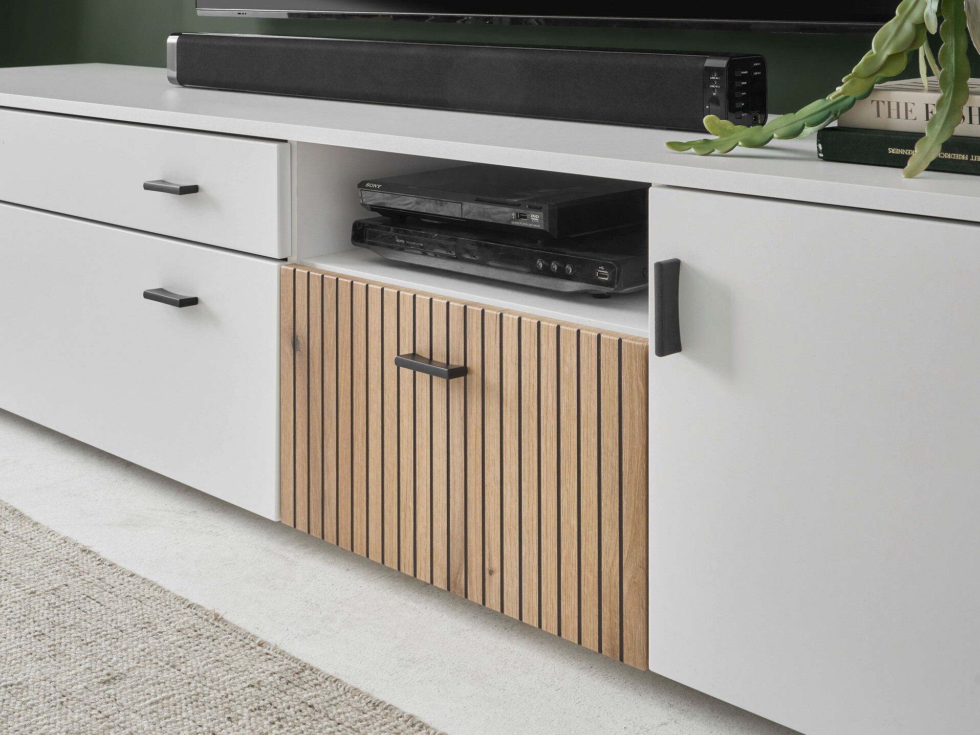 TV komoda Belmelu 106 (Belo + Hrast)