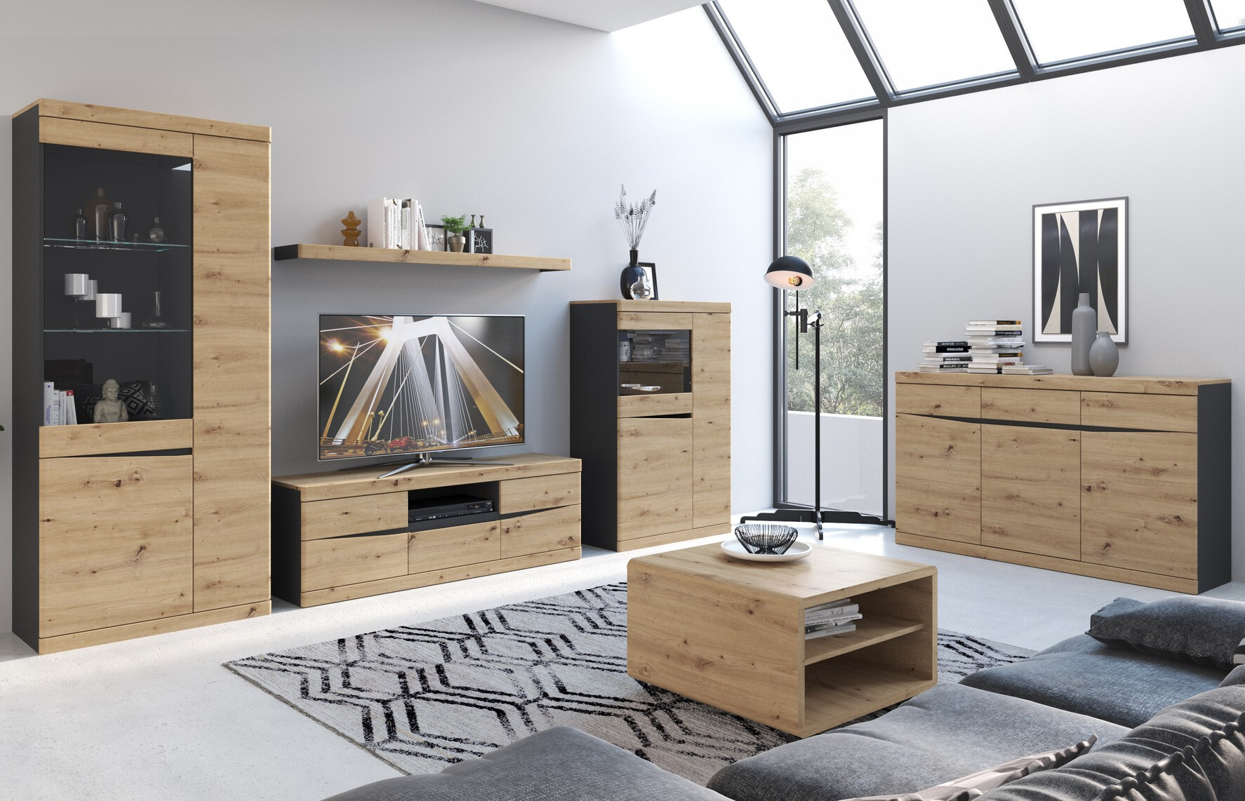 Komoda Venlori 123 (Antracit + Artisan hrast)