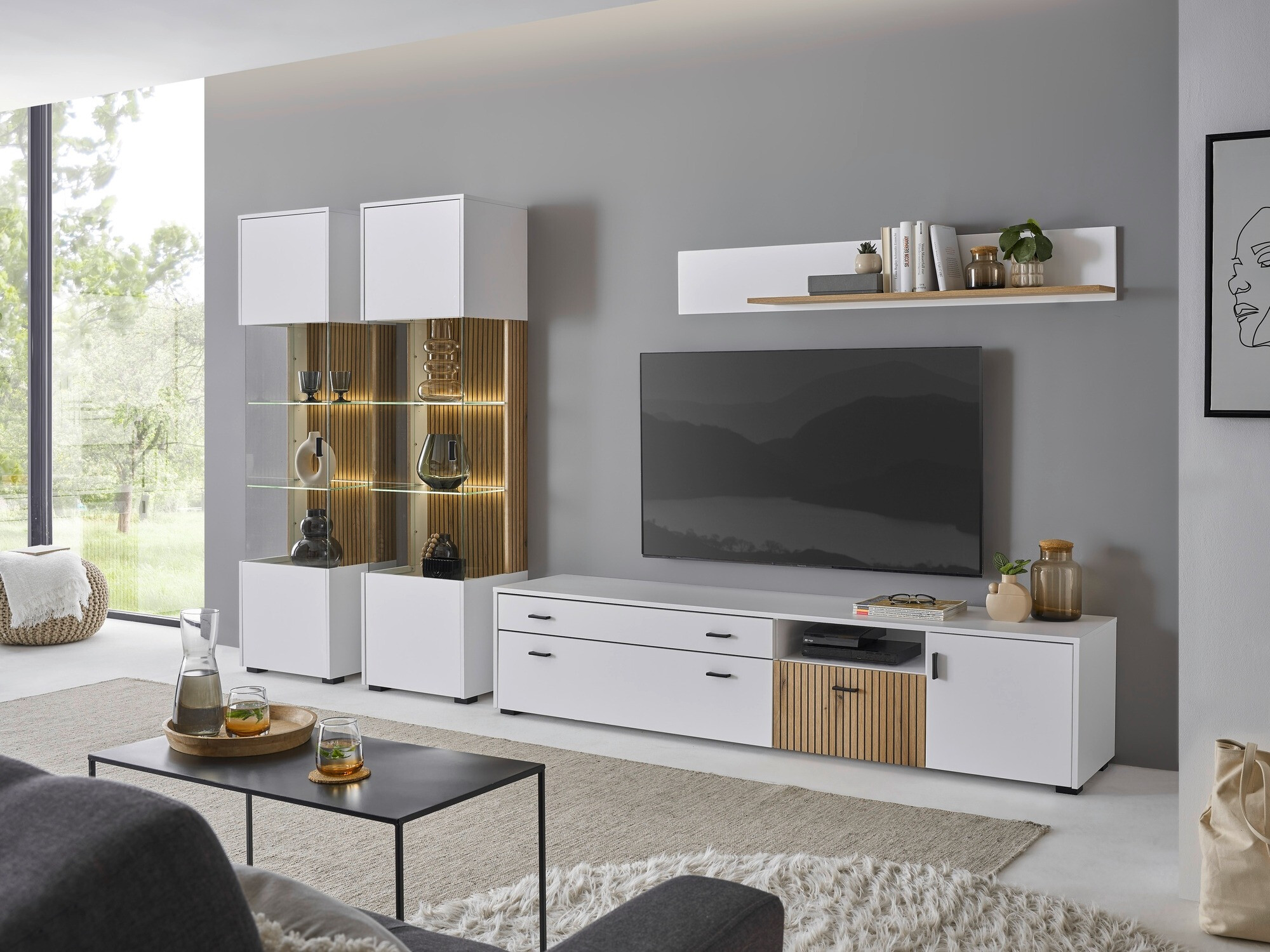 Set za dnevnu sobu Belmelu 117 (Belo + Hrast)
