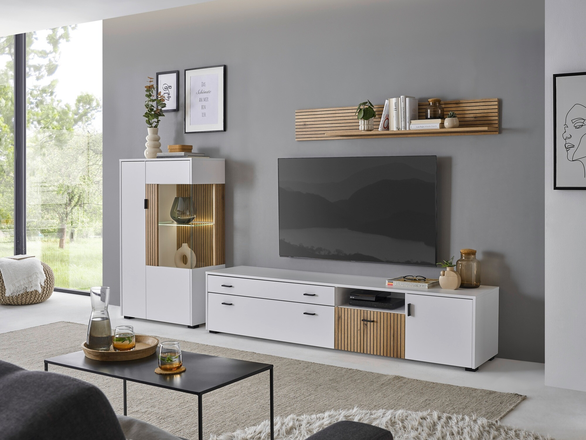 Set za dnevnu sobu Belmelu 119 (Belo + Hrast)
