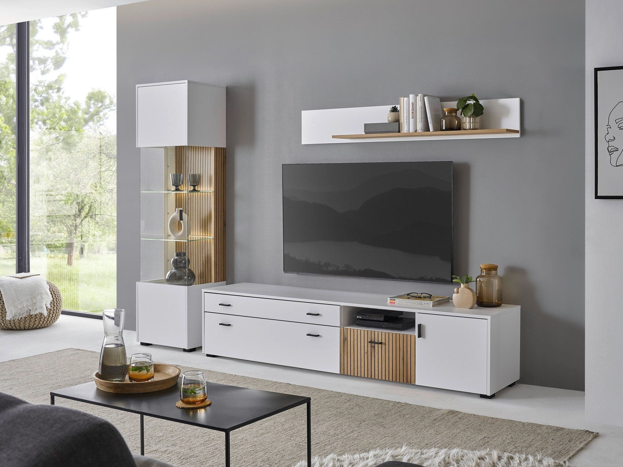 Set za dnevnu sobu Belmelu 121 (Belo + Hrast)