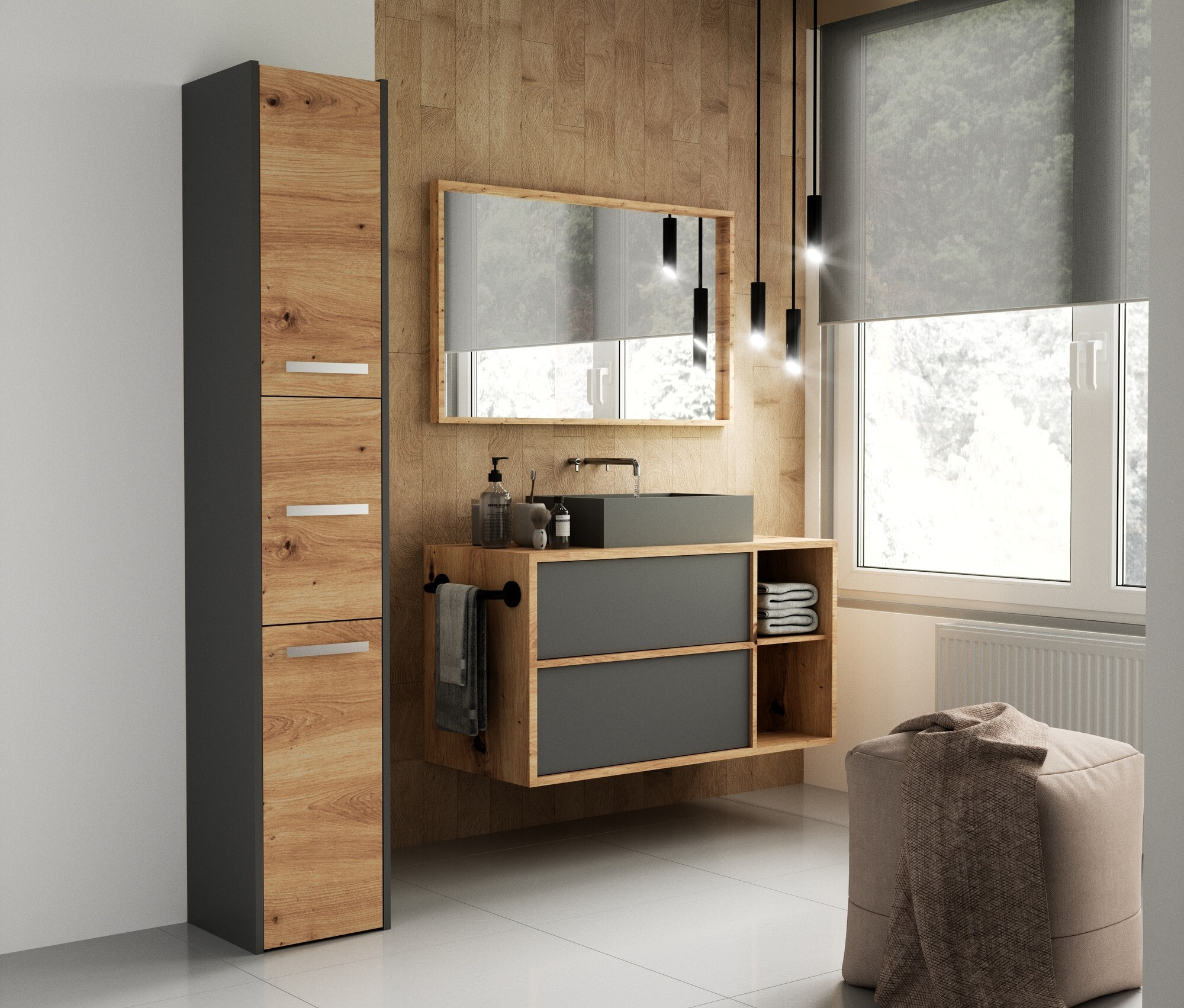 Ormarić za kupatilo Mandeville 249 (Antricit (ugalj) + Zanatski hrast)