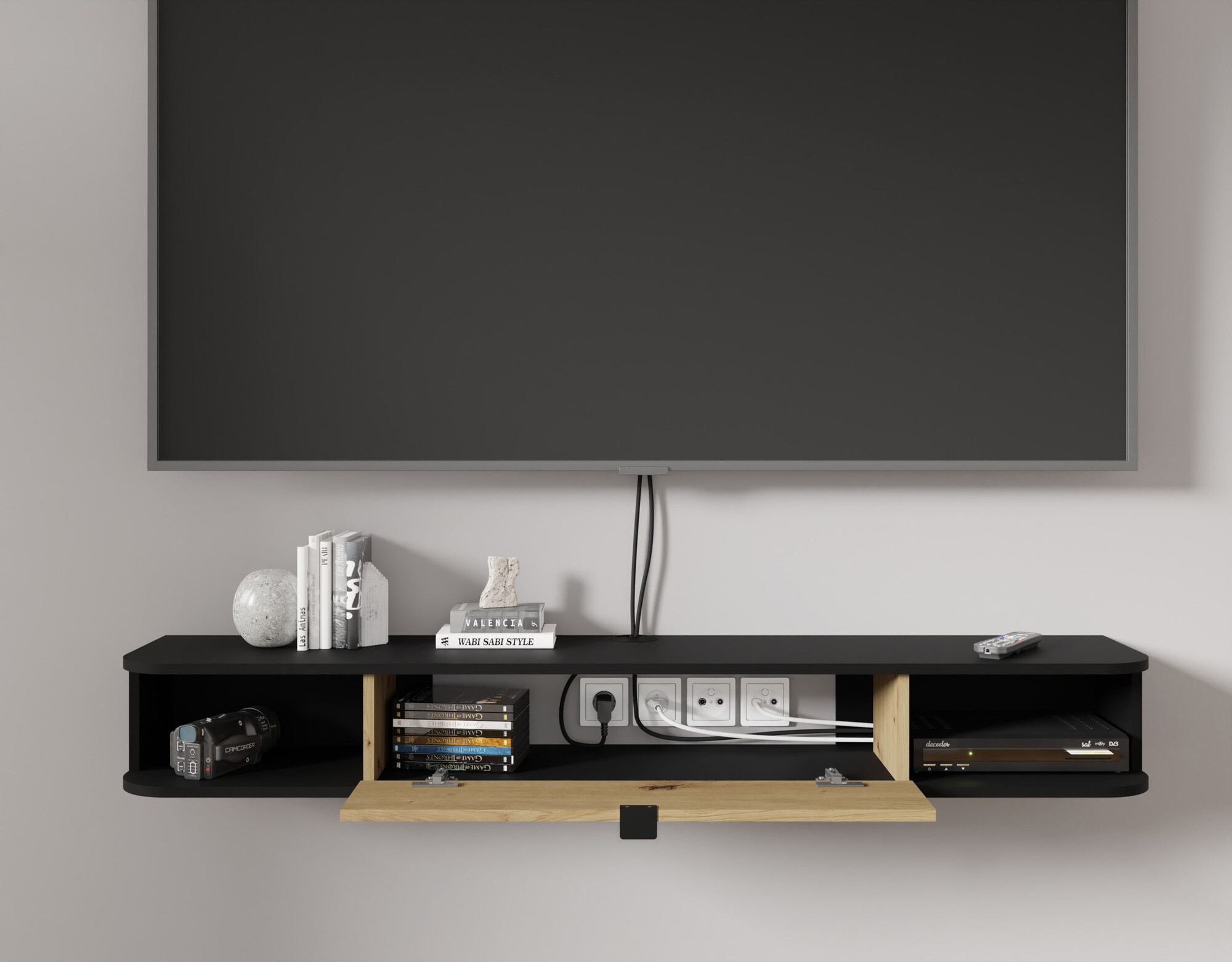 TV komoda Buffalo 176 (Mat crna + Artisan hrast)