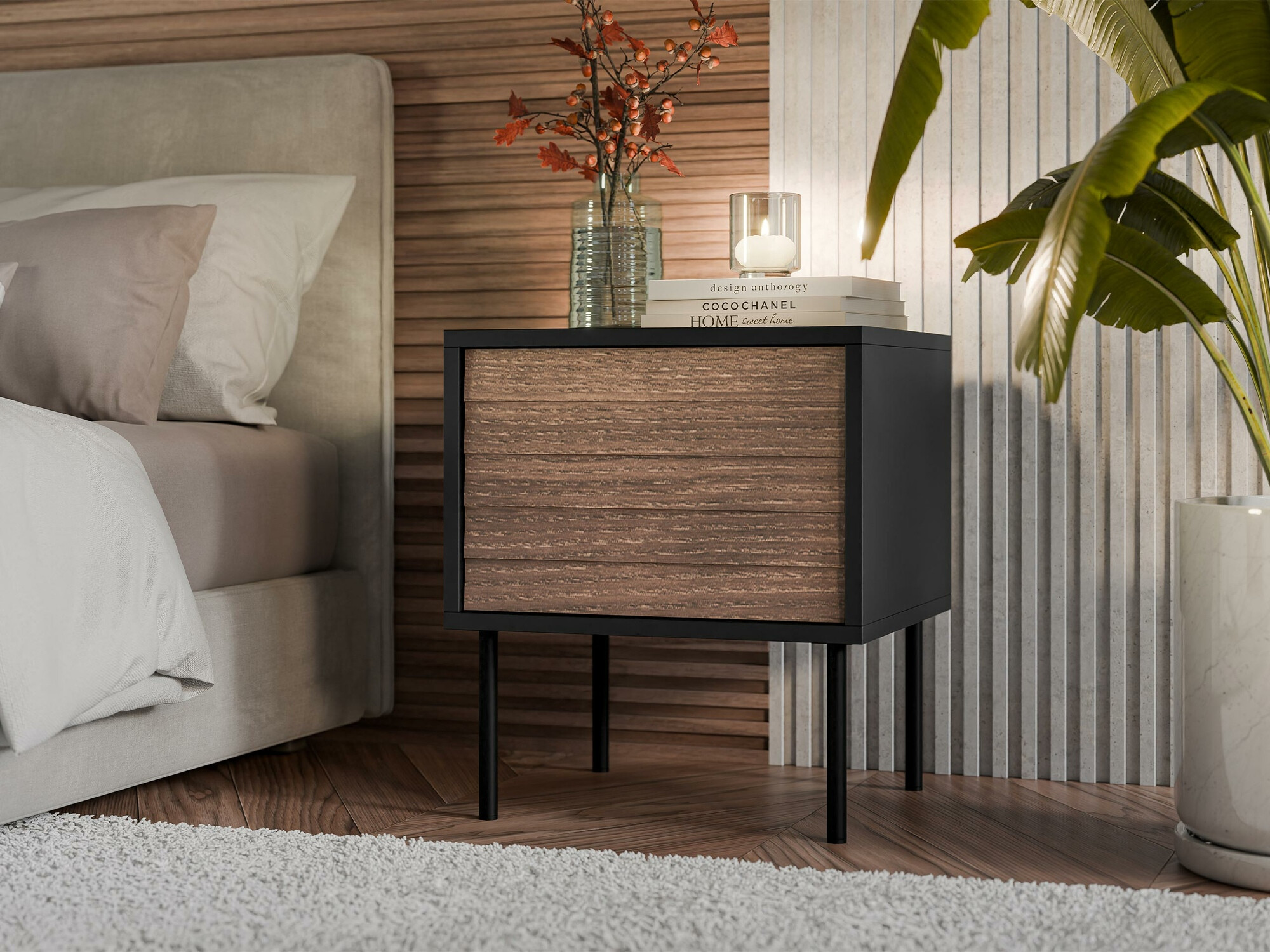 Set noćnih ormarića Flosoru 106 (Orah + Crno)