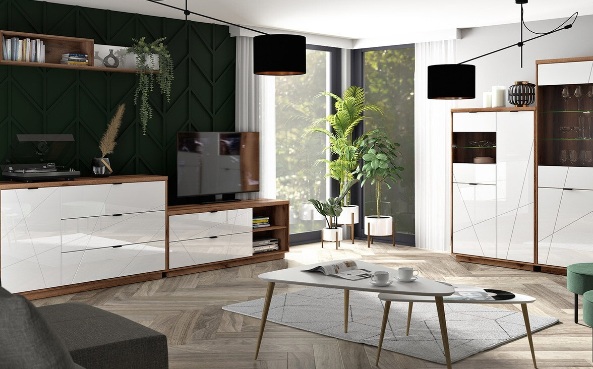 Polica Fivale 102 (Tamni Delano hrast + Sjajno belo)