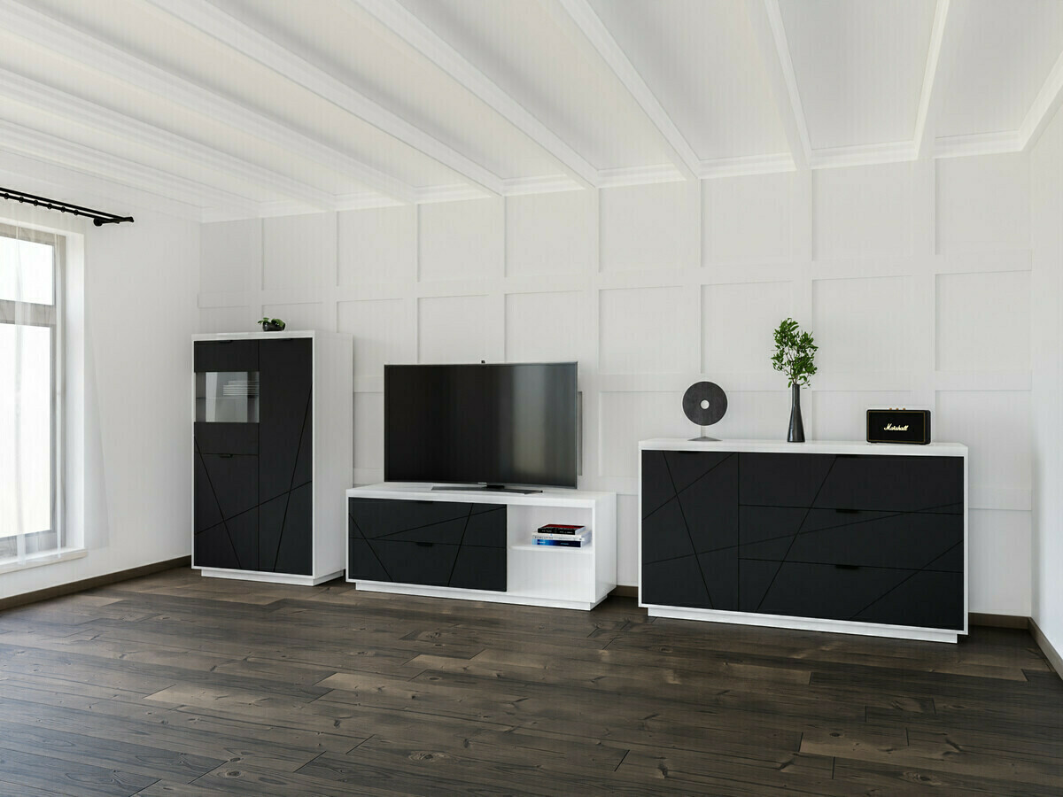 Polica Fivale 103 (Sjajno belo + Mat crna)