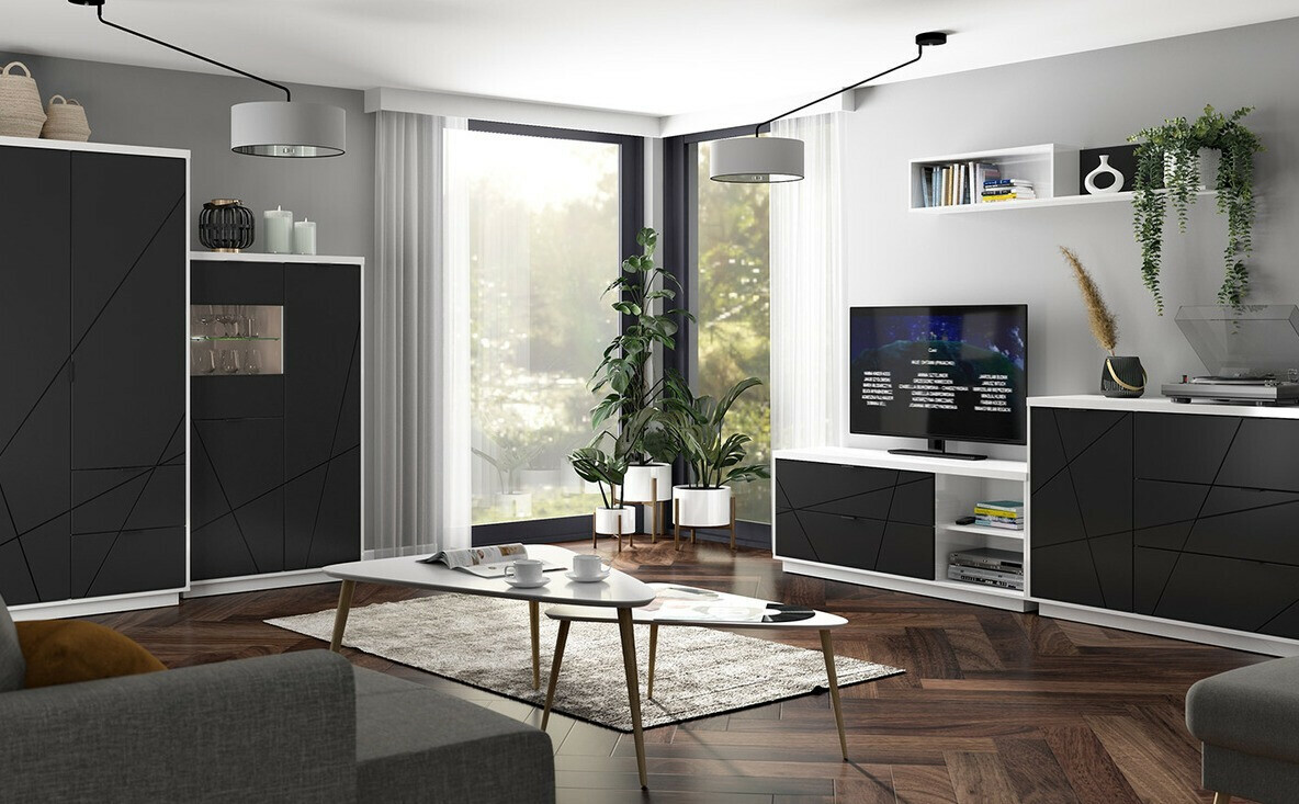 Polica Fivale 103 (Sjajno belo + Mat crna)