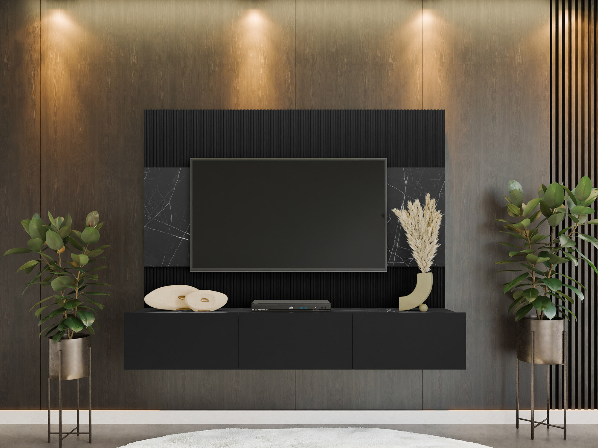 Set za dnevnu sobu Comfivo 370 (Crno + Crni mermer)