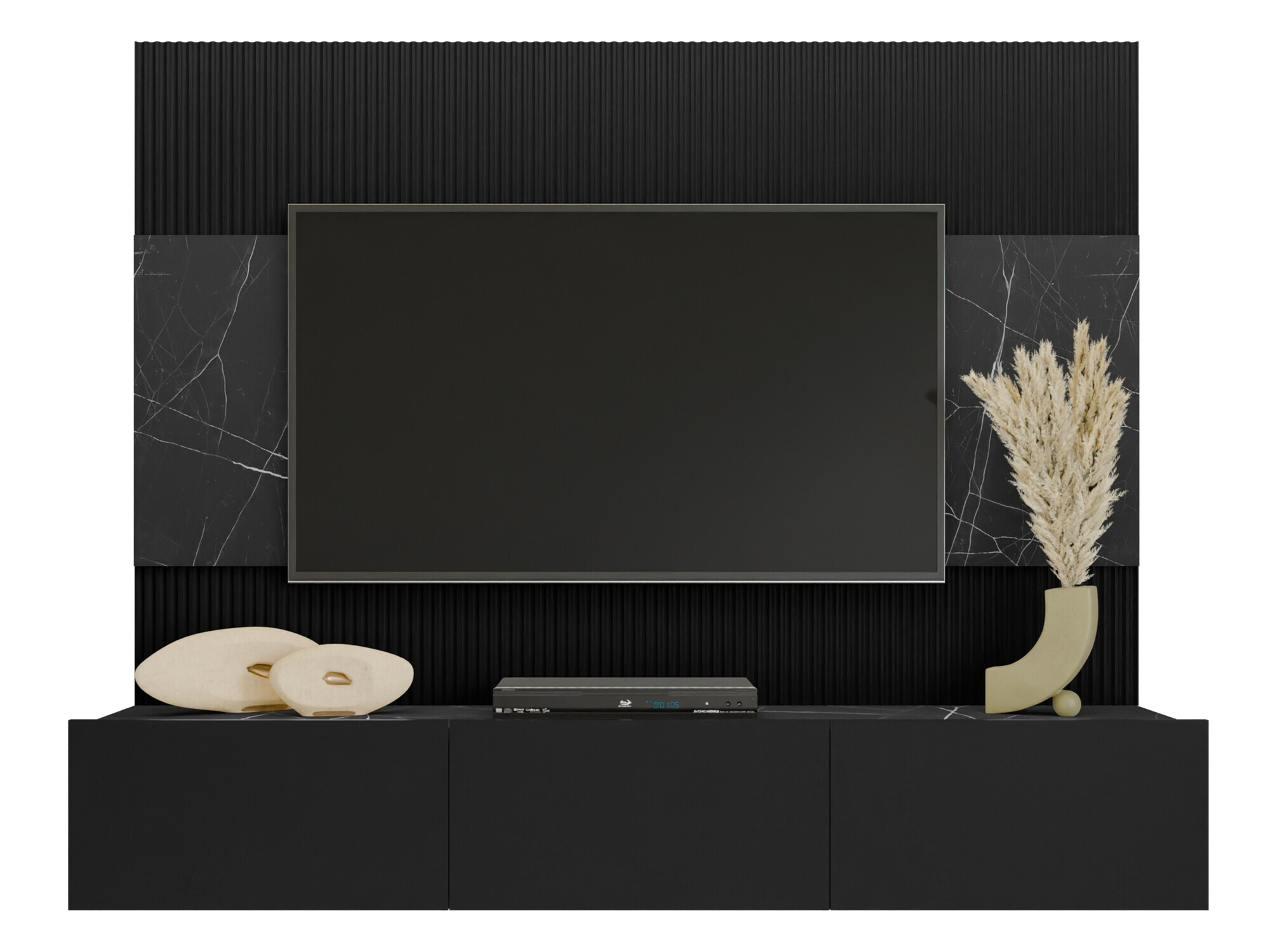 Set za dnevnu sobu Comfivo 370 (Crno + Crni mermer)