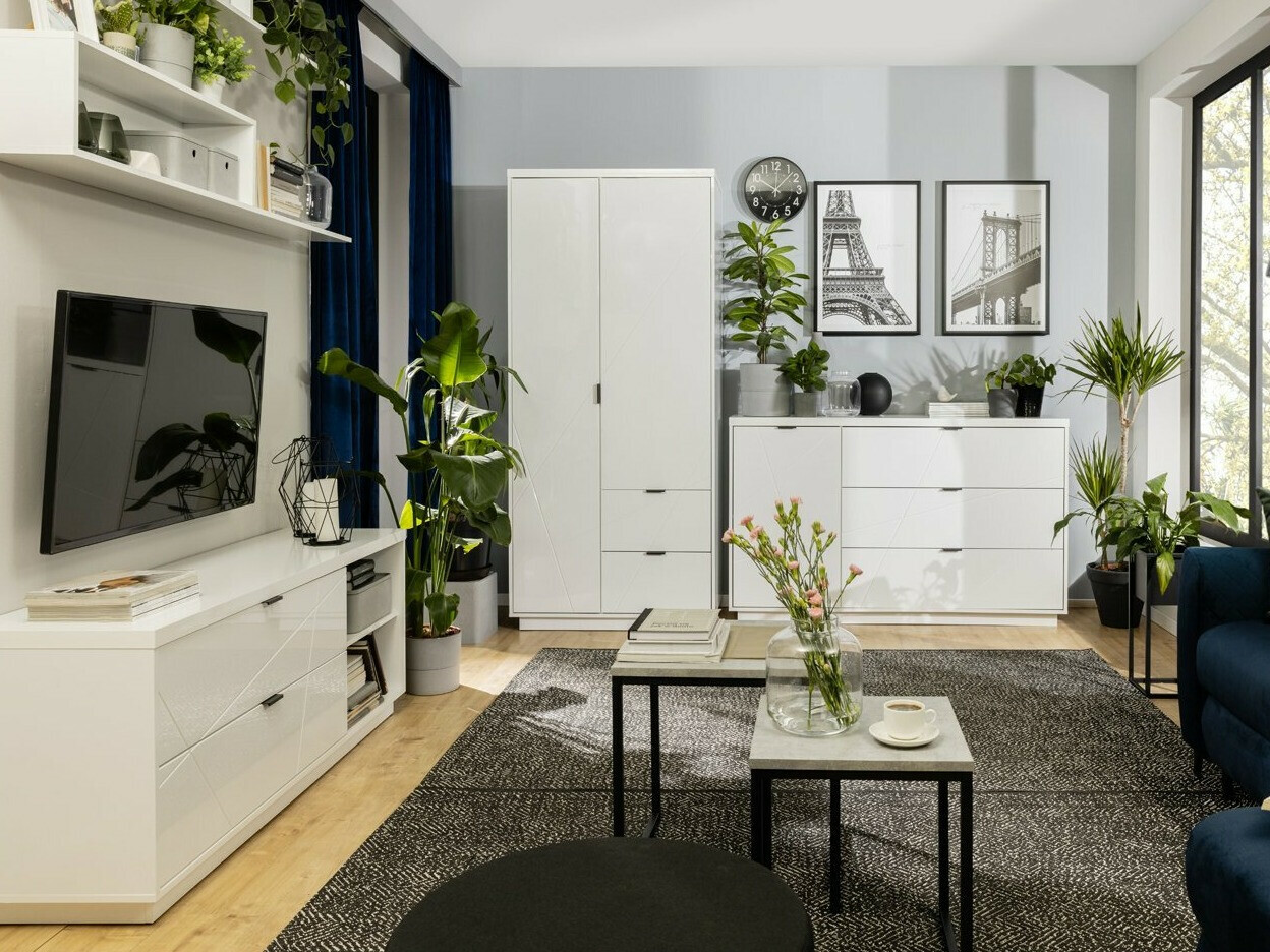 TV komoda Fivale 104 (Sjajno belo + Belo)