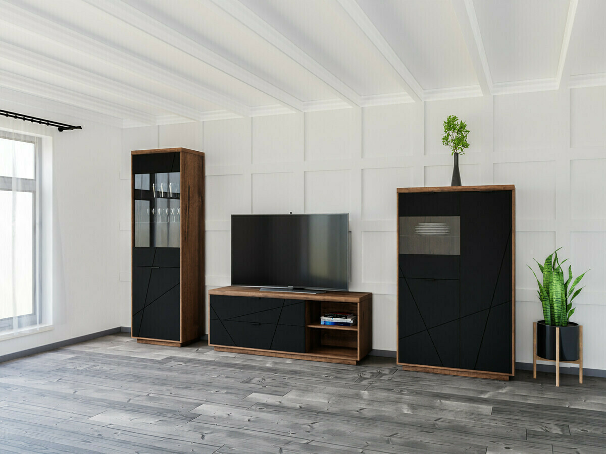 TV komoda Fivale 104 (Tamni Delano hrast + Mat crna)