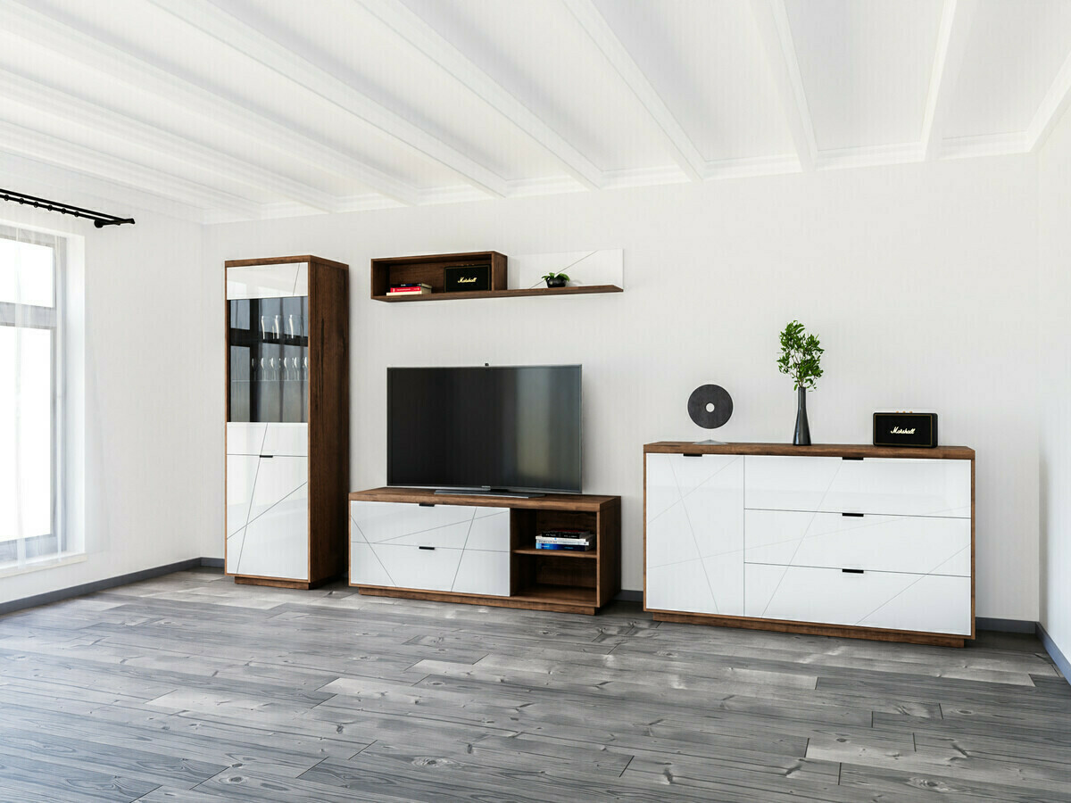 TV komoda Fivale 104 (Tamni Delano hrast + Sjajno belo)