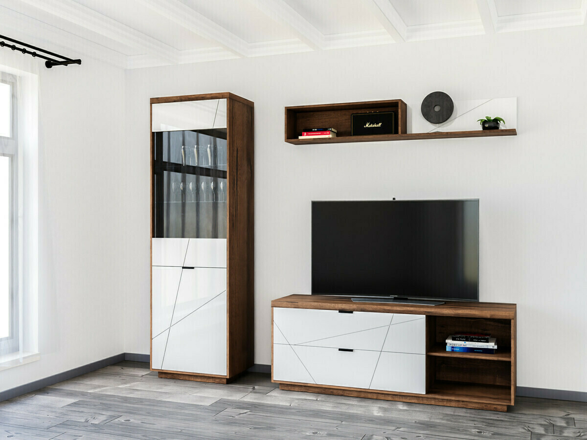 TV komoda Fivale 104 (Tamni Delano hrast + Sjajno belo)