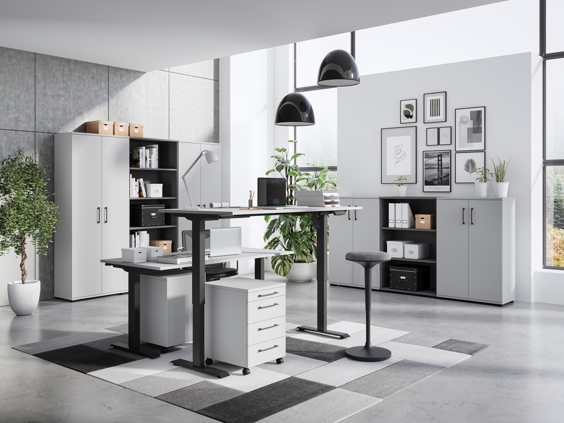 Kancelarijski sto Lartesi 107 (Svetloosiva + Crno)