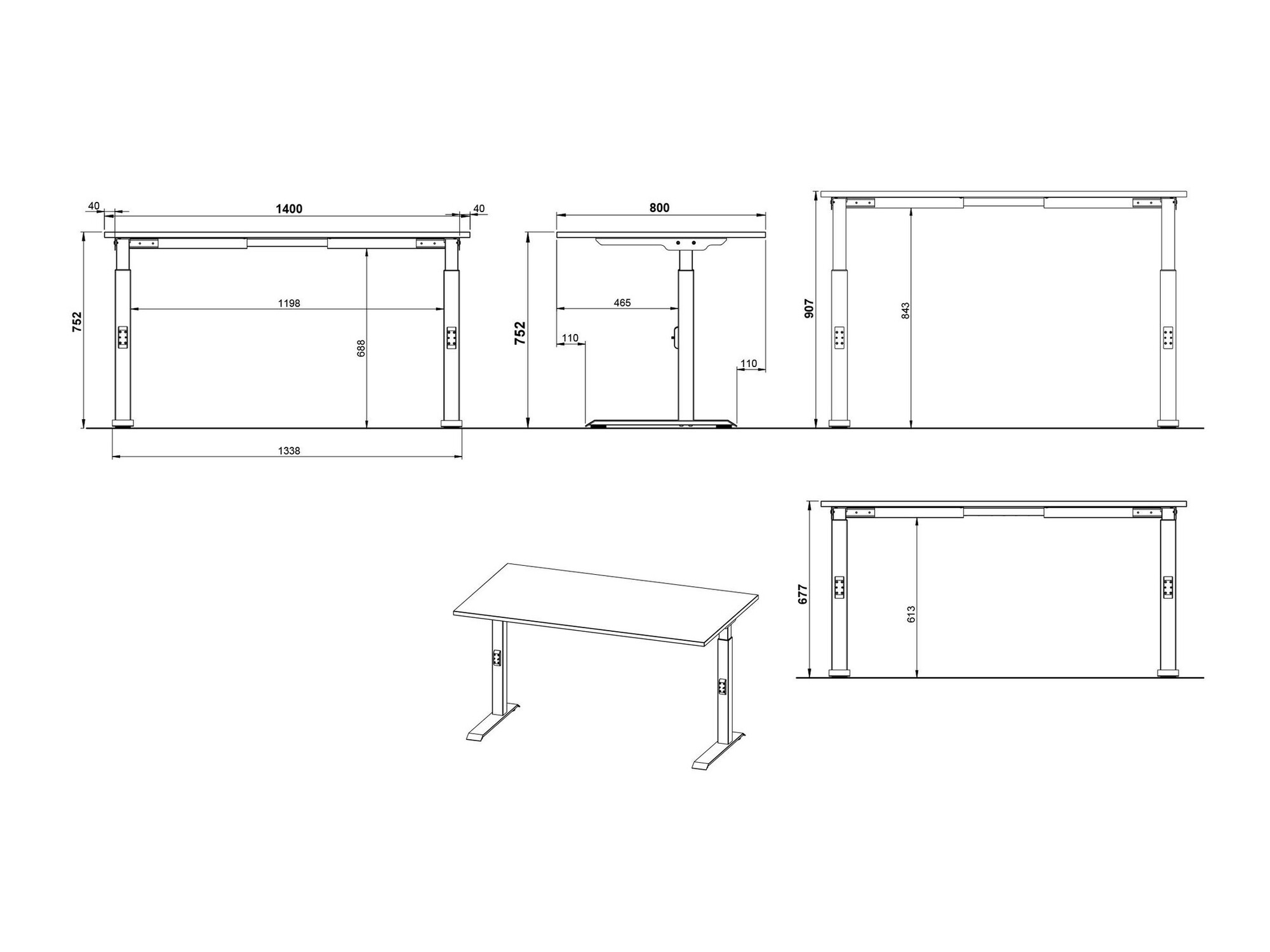 Kancelarijski sto Eliromo 121 (Svetloosiva + Crno)