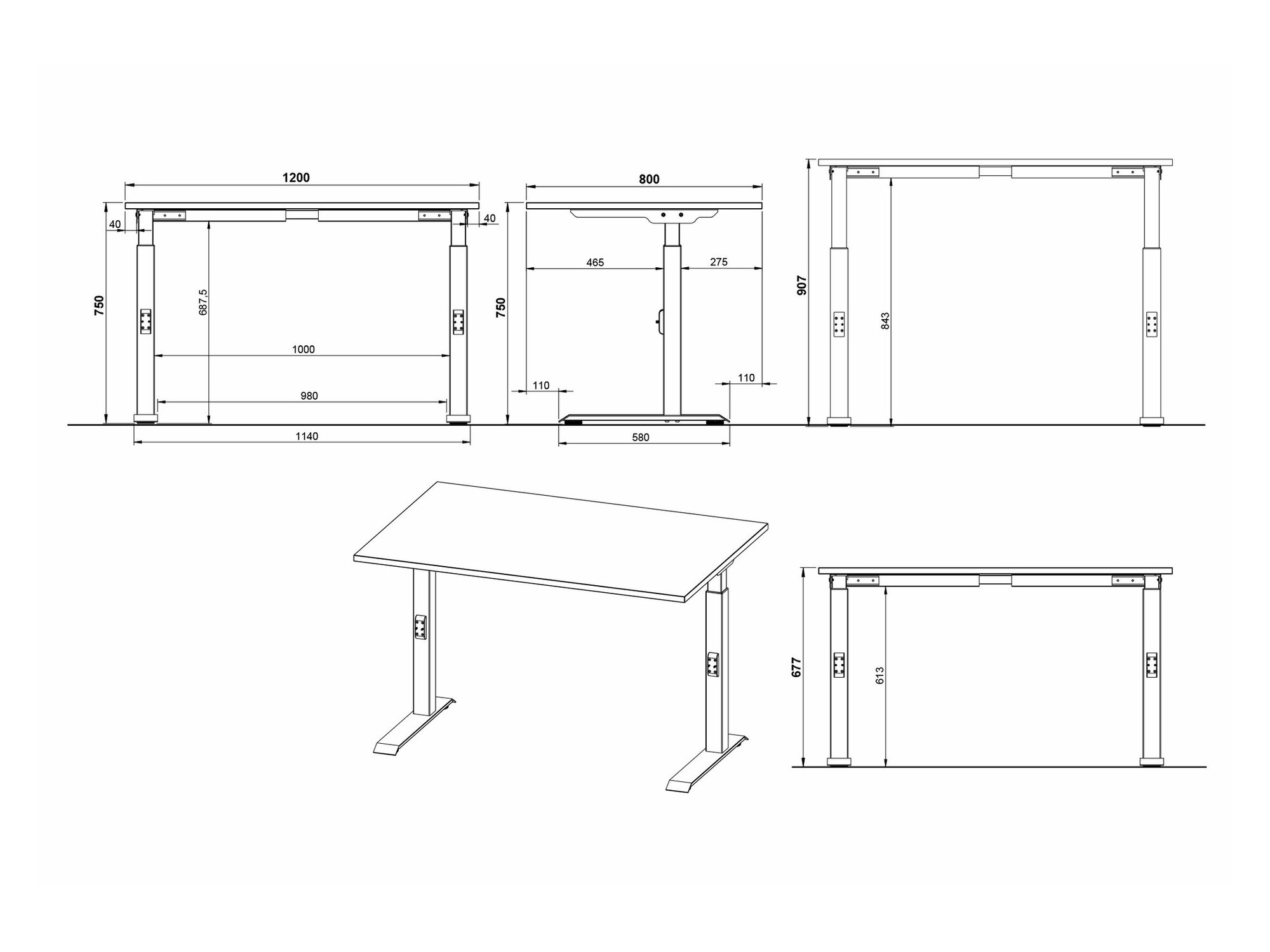 Kancelarijski sto Eliromo 122 (Svetloosiva + Crno)