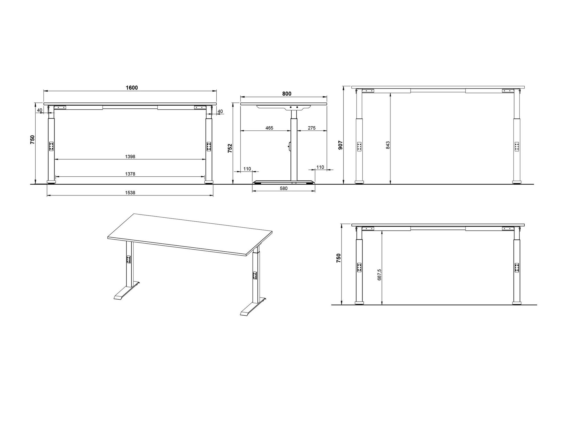 Kancelarijski sto Eliromo 123 (Unuk hrast + Crno)