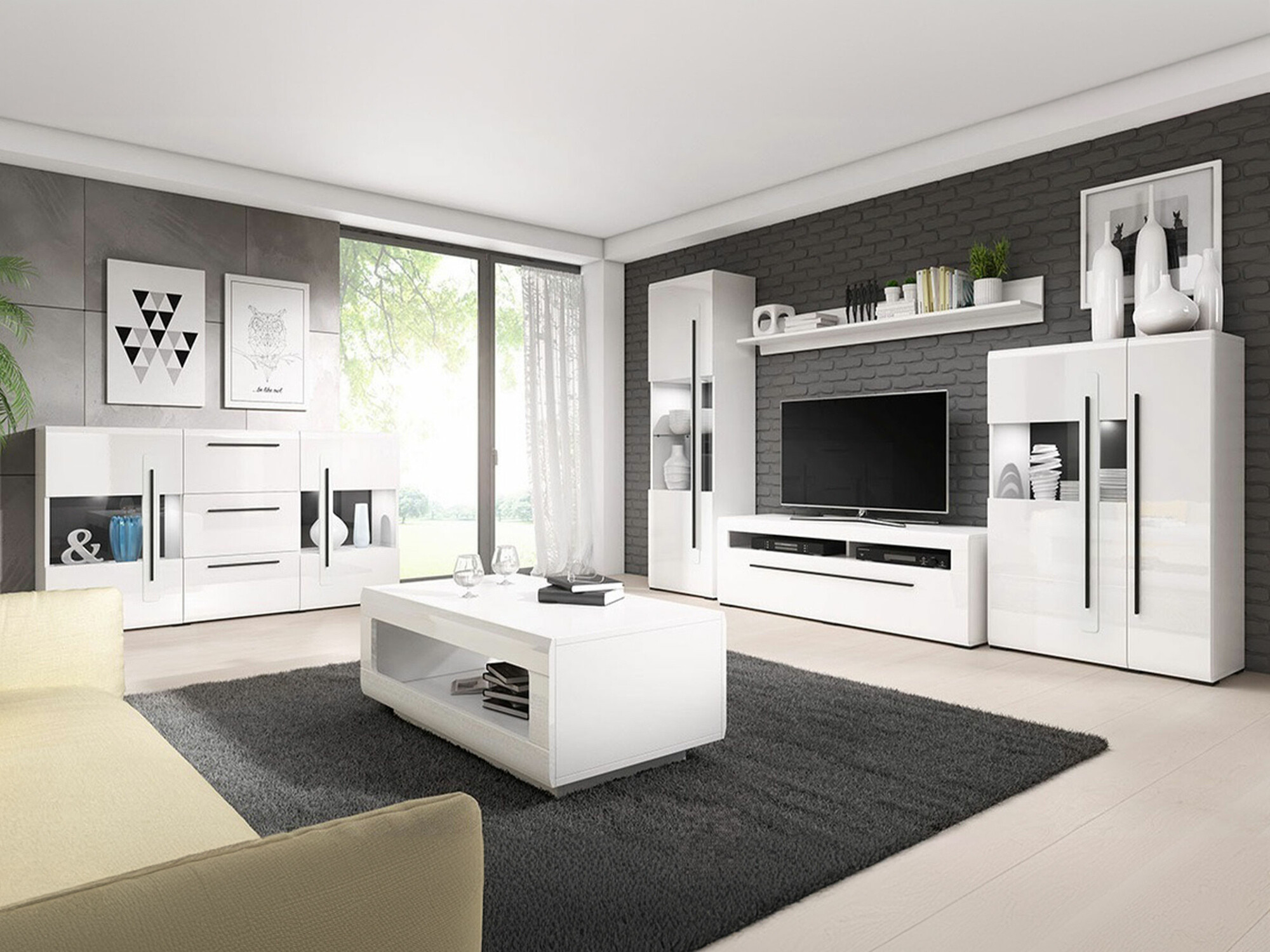 Set za dnevnu sobu Ophsalu 112 (Belo + Sjajno belo)