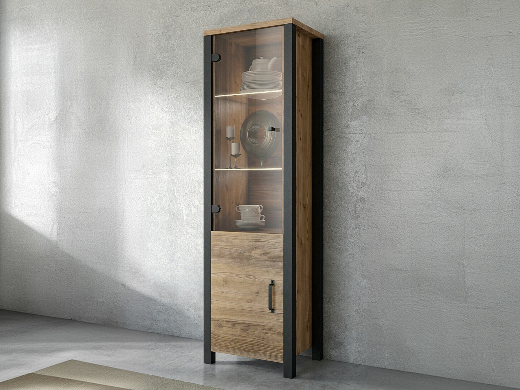 Polica Tornua 101 (Tamna smrča + Mat crna)