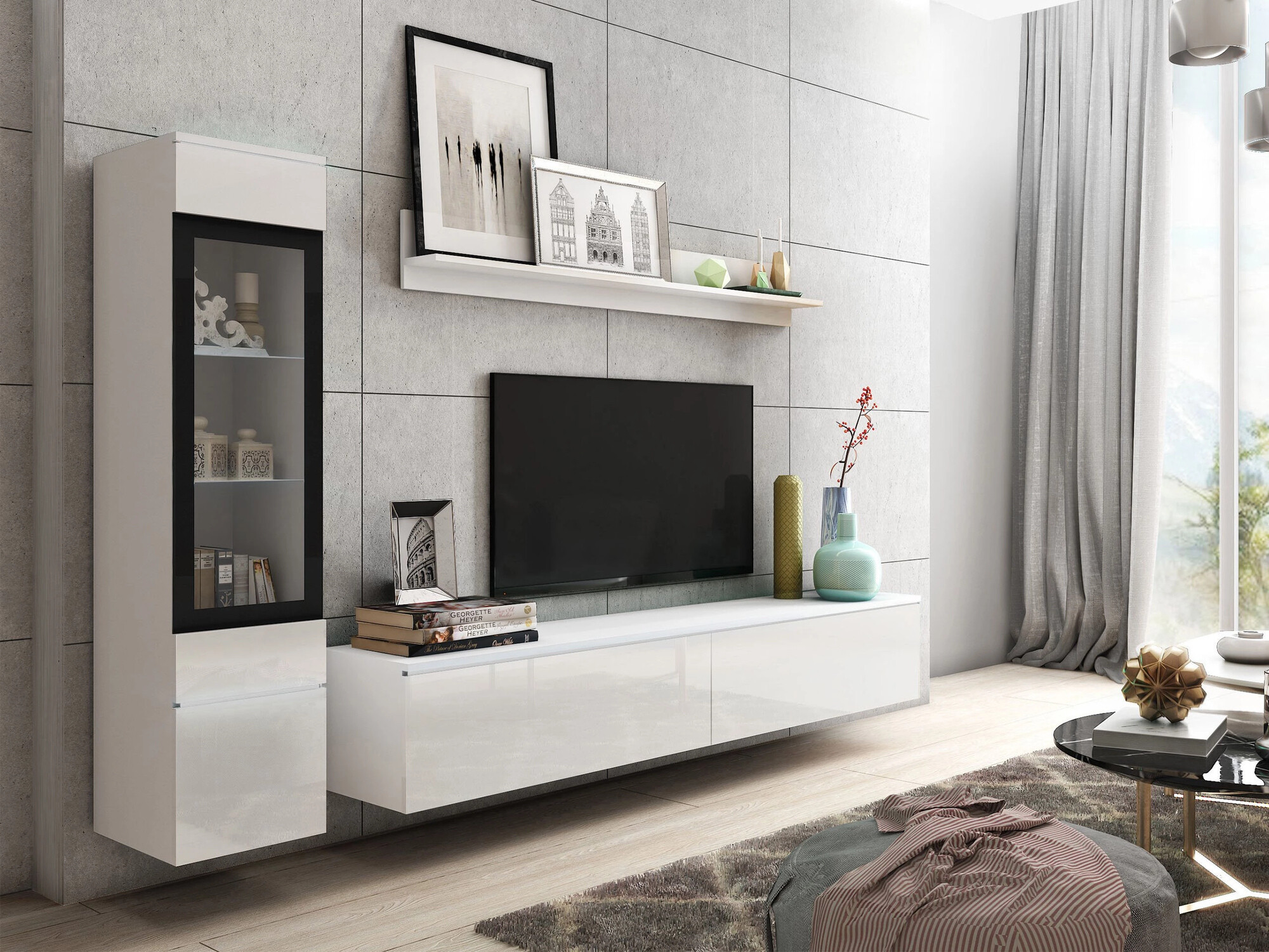 Set za dnevnu sobu Mirfivo 100 (Belo + Sjajno belo)