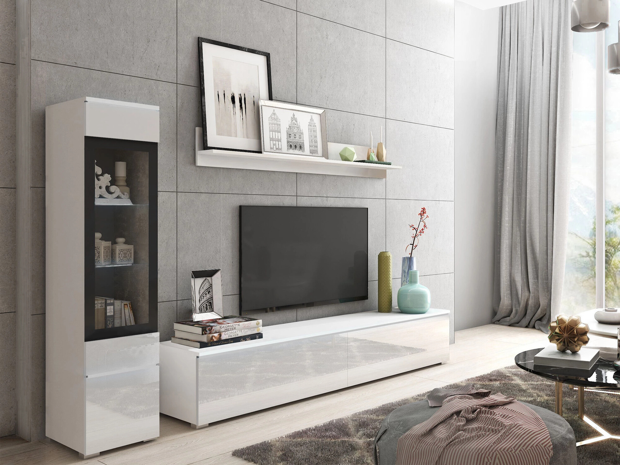 Set za dnevnu sobu Mirfivo 100 (Belo + Sjajno belo)