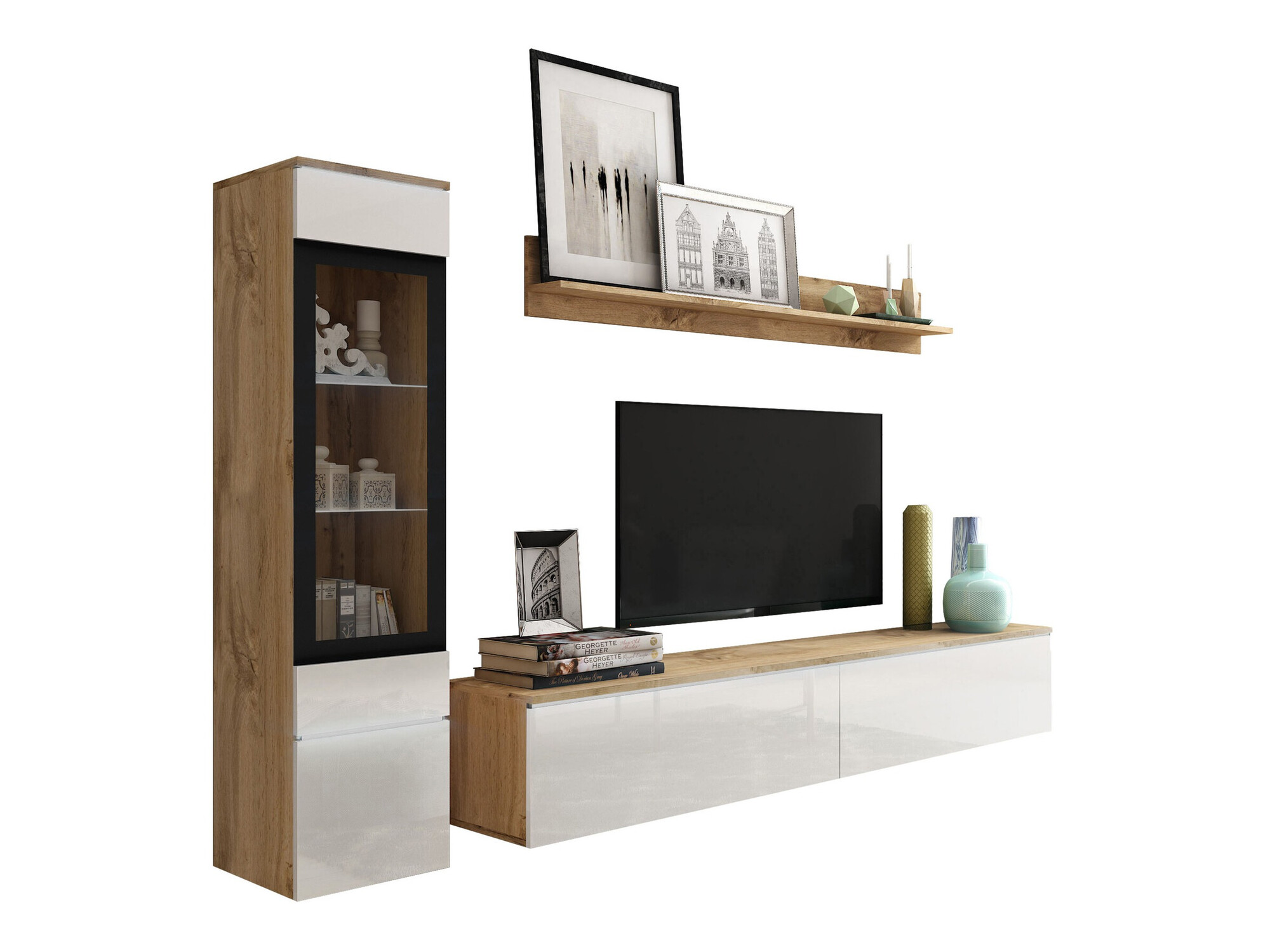 Set za dnevnu sobu Mirfivo 100 (Hrast Votan + Sjajno belo)