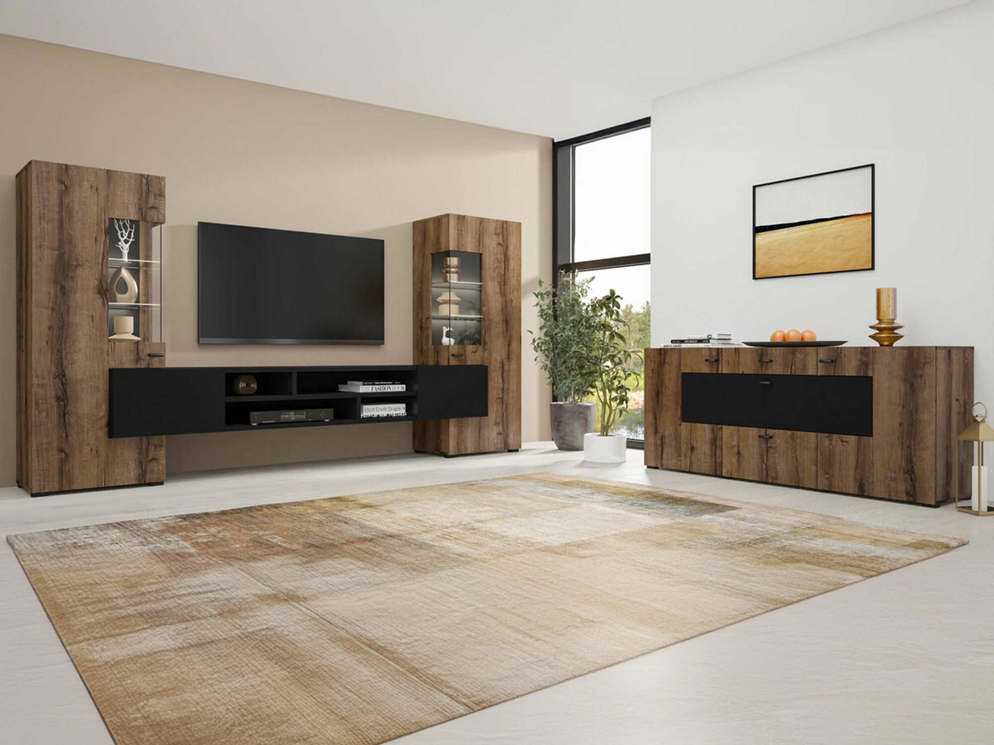 Set za dnevnu sobu Mondalo 105 (Manastirski hrast + Mat crna)