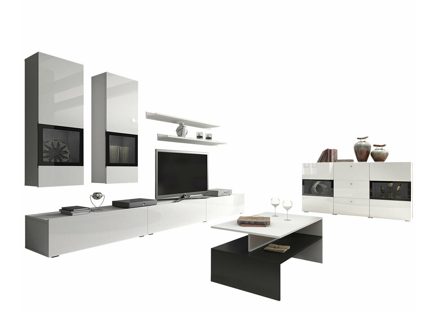 Set za dnevnu sobu Serodeu 104 (Belo + Sjajno belo)