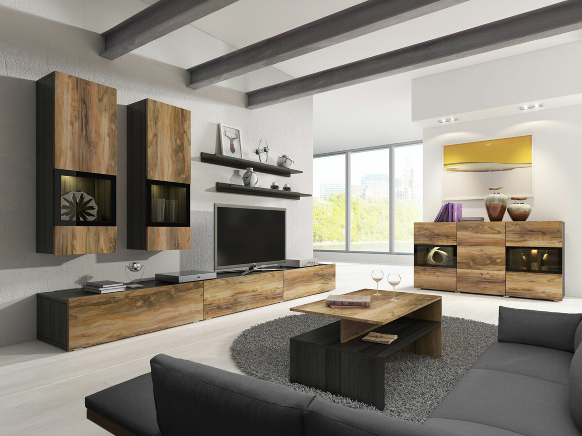 Set za dnevnu sobu Serodeu 104 (Orah + Tamno smeđa)