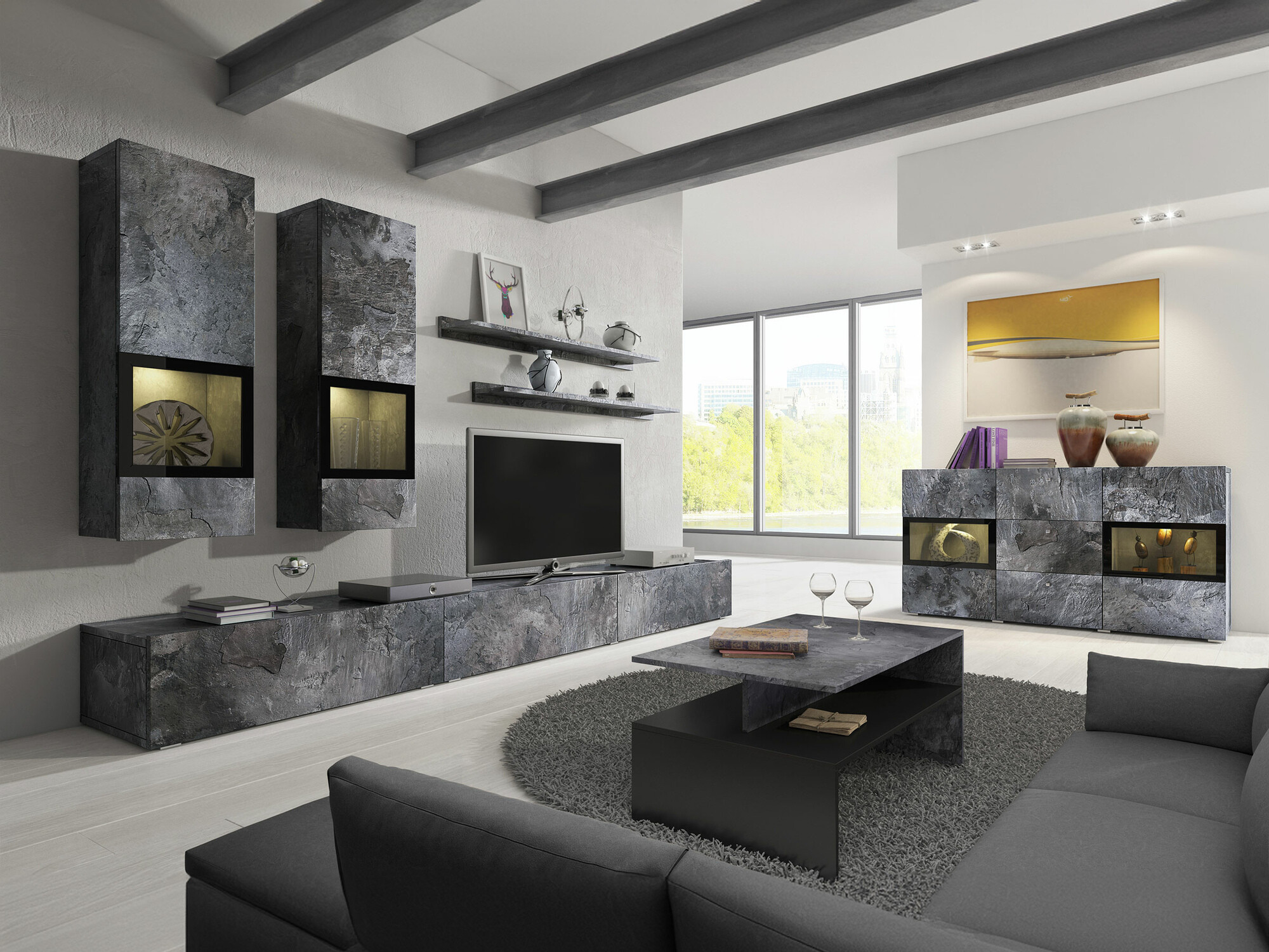 Set za dnevnu sobu Serodeu 104 (Tamni beton)