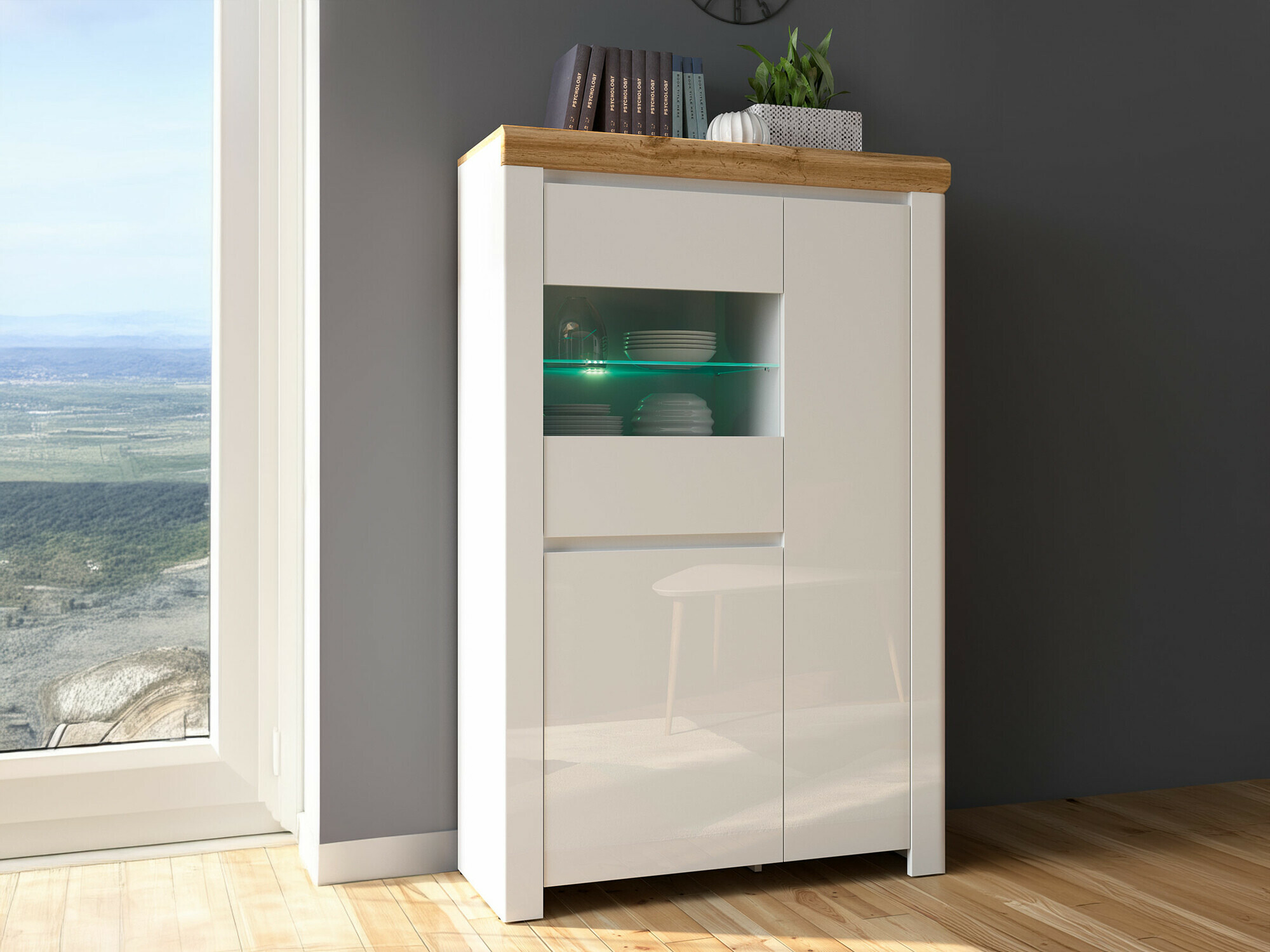 Polica Sonsoru 105 (Belo + Sjajno belo + Вотан храст)