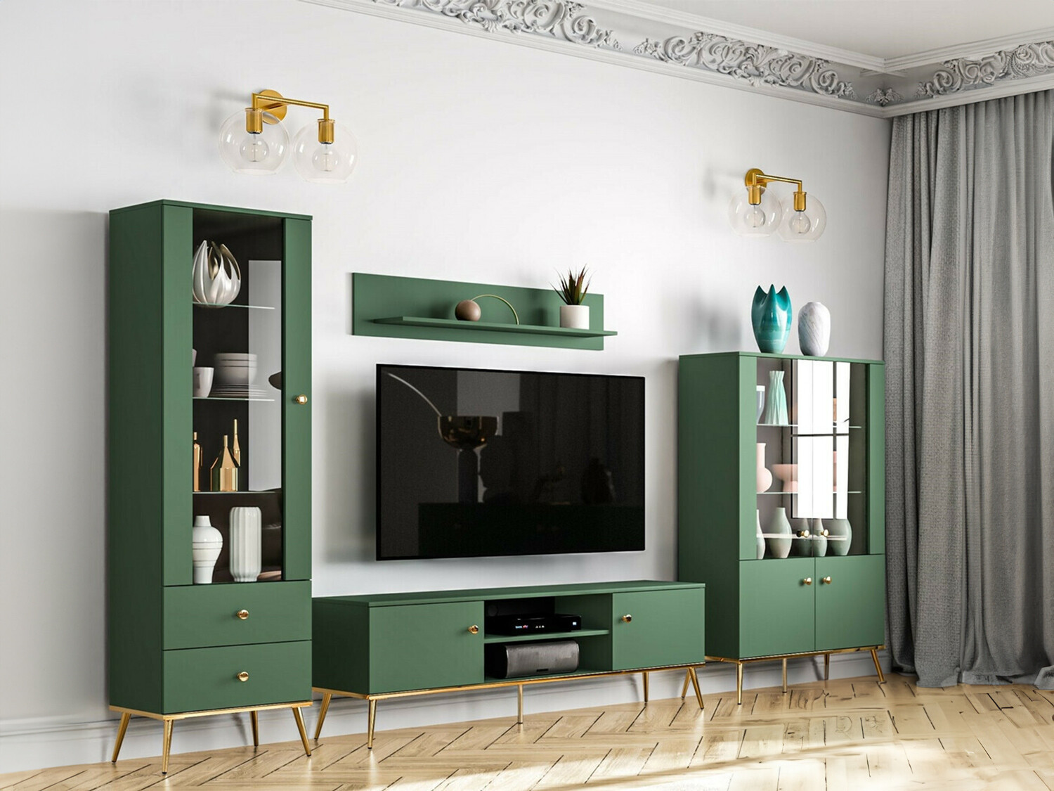 Set za dnevnu sobu Flonovu 110 (Tamno zelena + Zlatna)